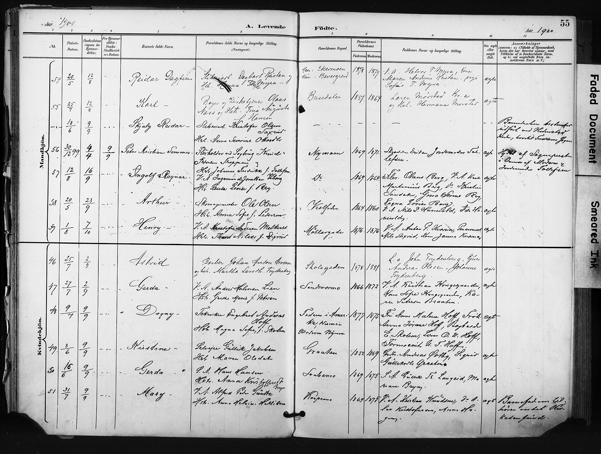 Kongsberg kirkebøker, AV/SAKO-A-22/F/Fb/L0003: Parish register (official) no. II 3, 1896-1905, p. 55