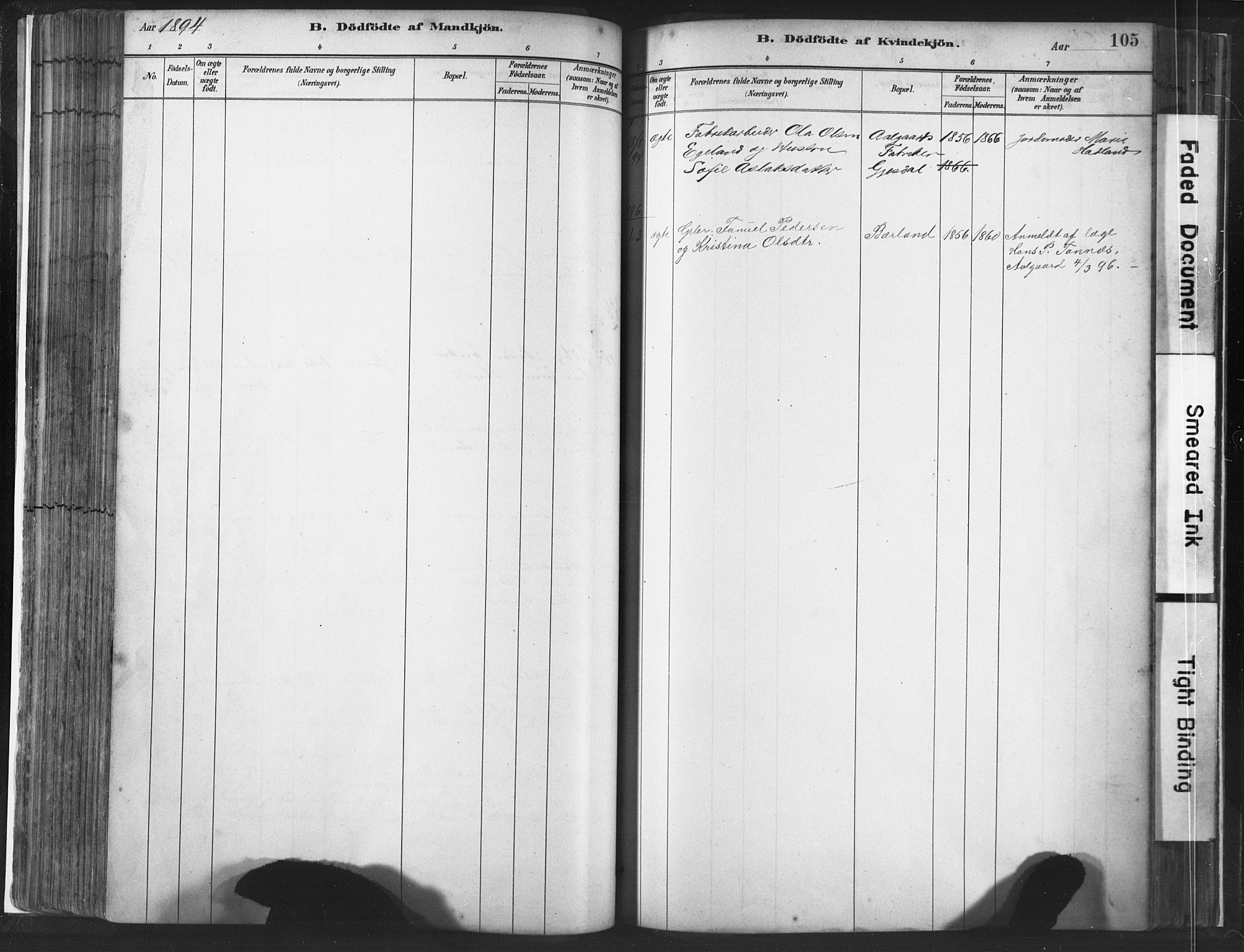 Lye sokneprestkontor, SAST/A-101794/001/30BA/L0010: Parish register (official) no. A 10, 1881-1896, p. 105