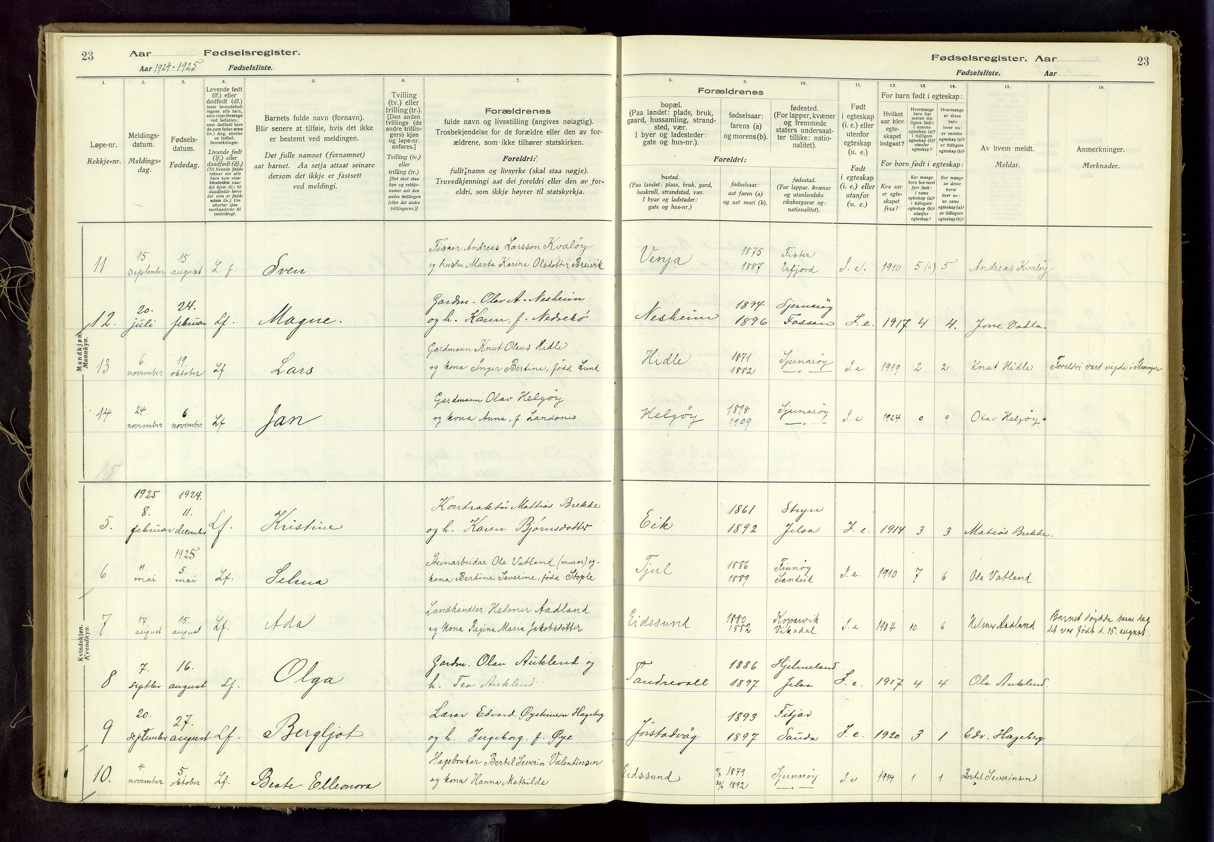 Nedstrand sokneprestkontor, AV/SAST-A-101841/03/A/L0001: Birth register no. 1, 1916-1982, p. 23