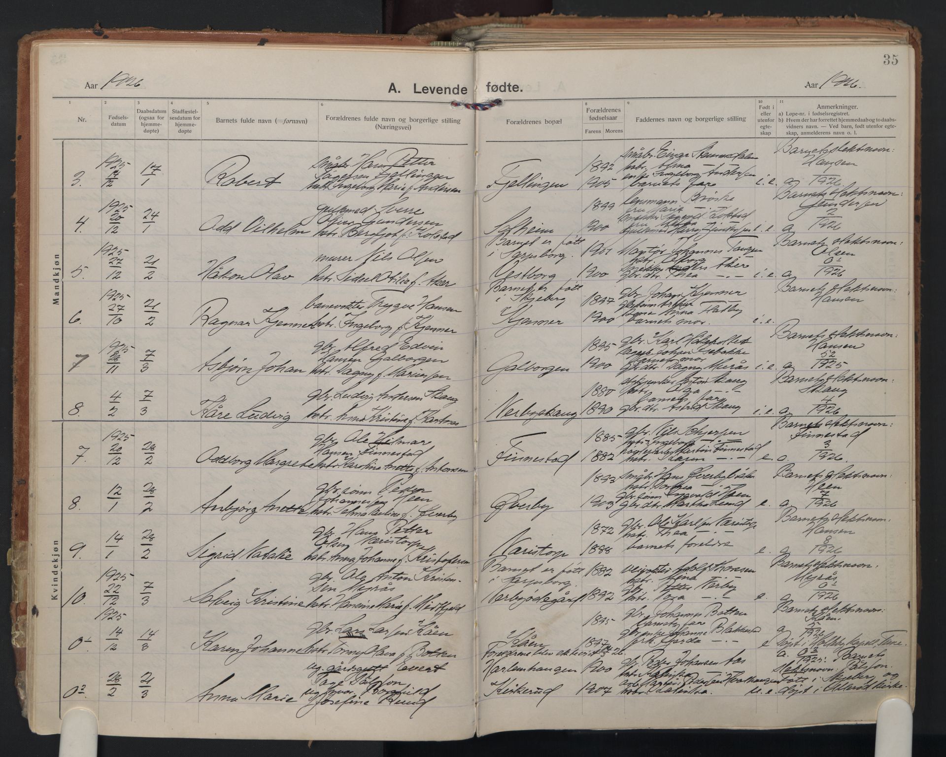 Rakkestad prestekontor Kirkebøker, AV/SAO-A-2008/F/Fa/L0016: Parish register (official) no. I 16, 1922-1943, p. 35