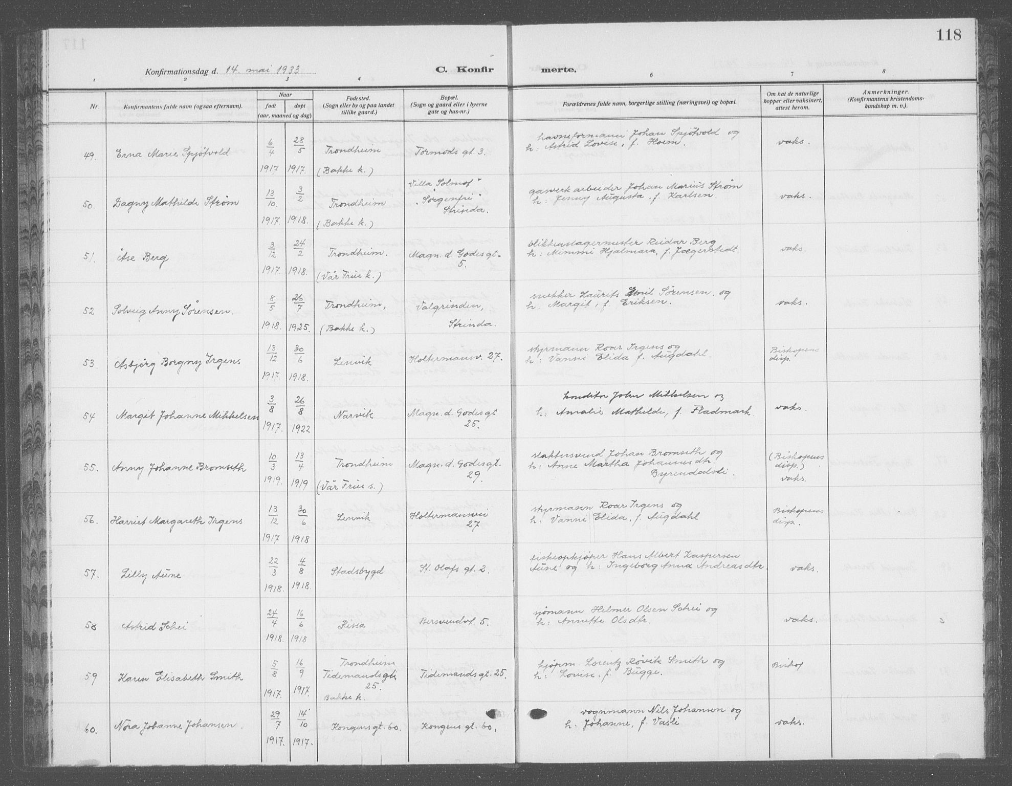 Ministerialprotokoller, klokkerbøker og fødselsregistre - Sør-Trøndelag, SAT/A-1456/601/L0099: Parish register (copy) no. 601C17, 1928-1941, p. 118