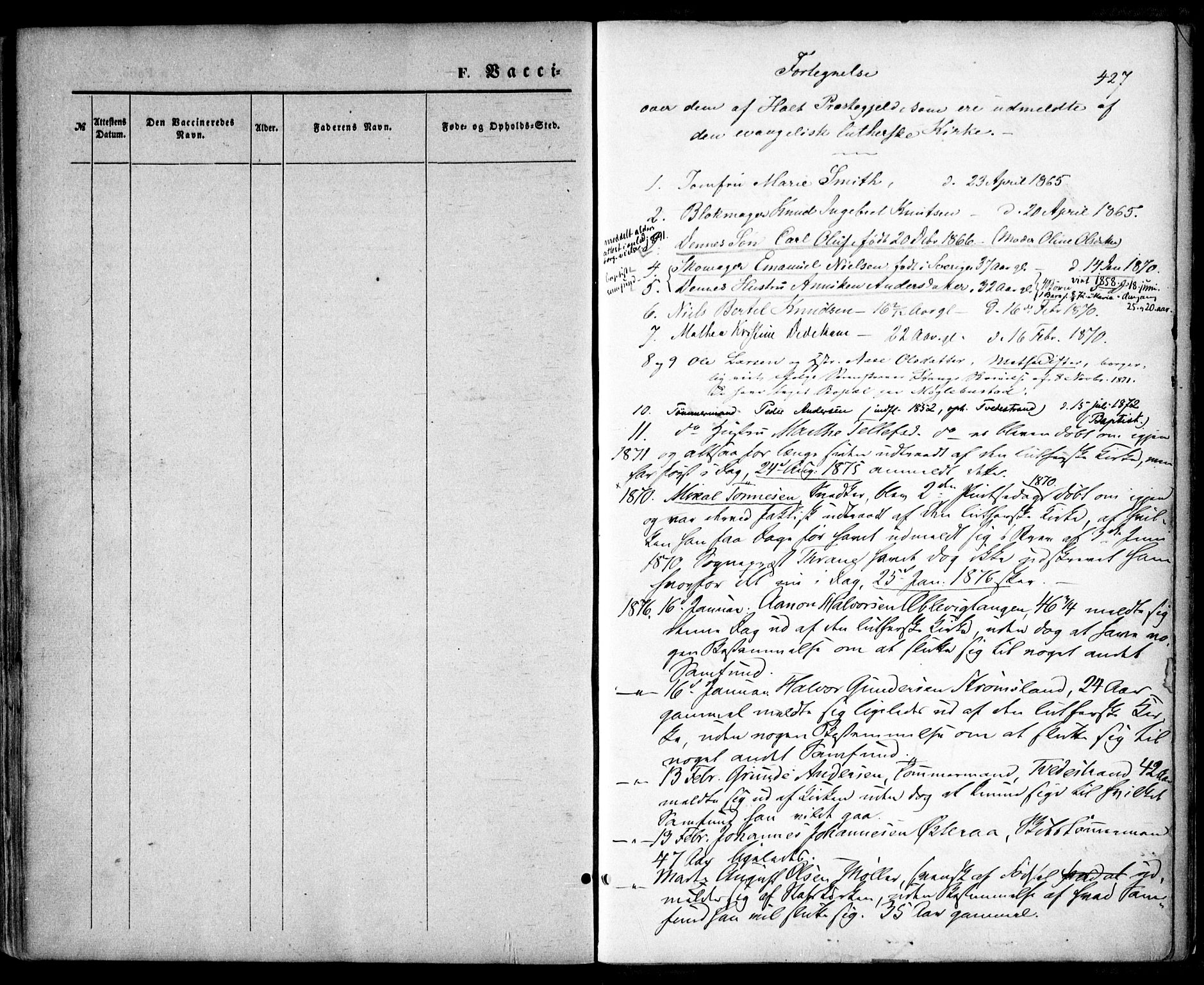 Holt sokneprestkontor, SAK/1111-0021/F/Fa/L0009: Parish register (official) no. A 9, 1861-1871, p. 427