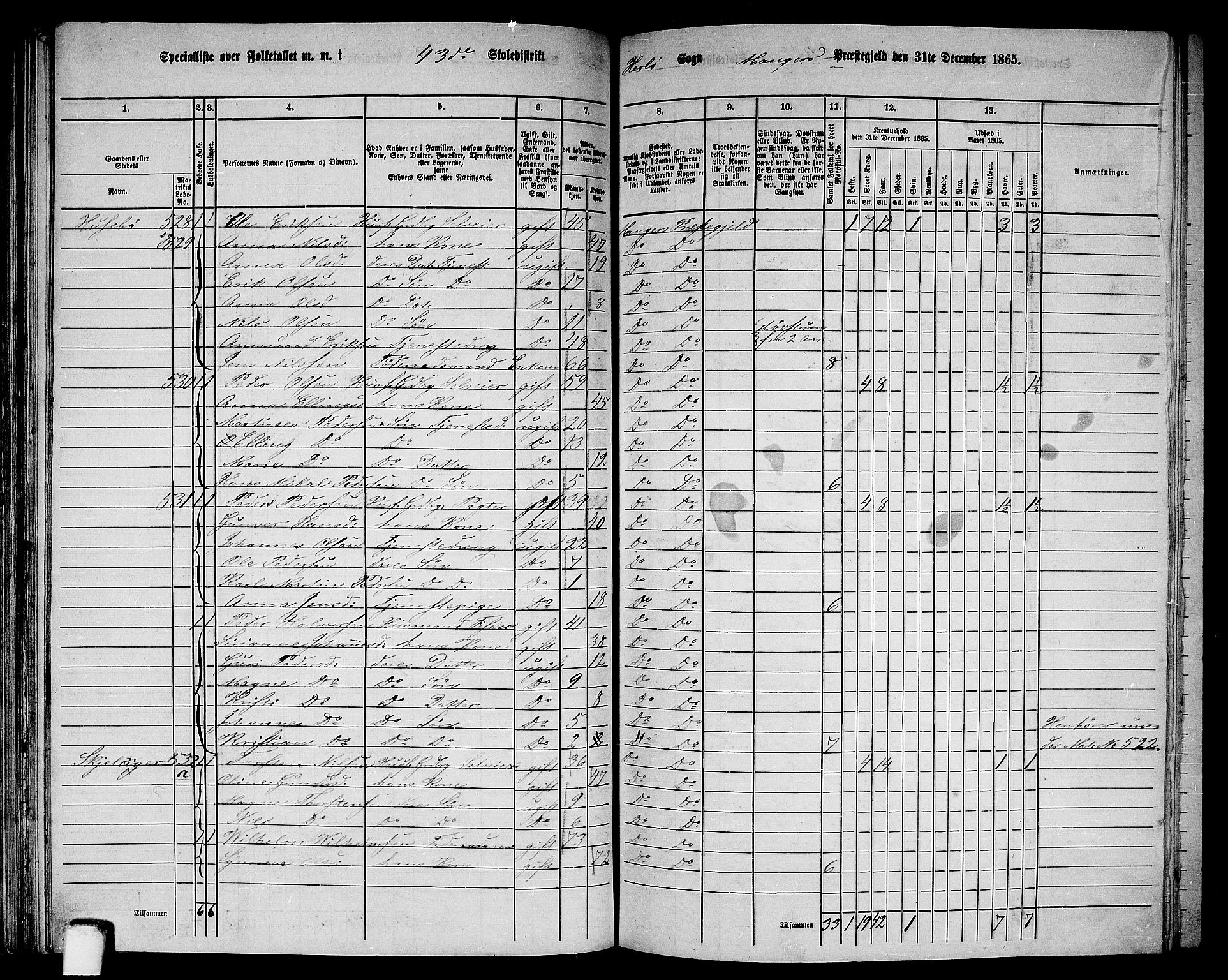 RA, 1865 census for Manger, 1865, p. 142
