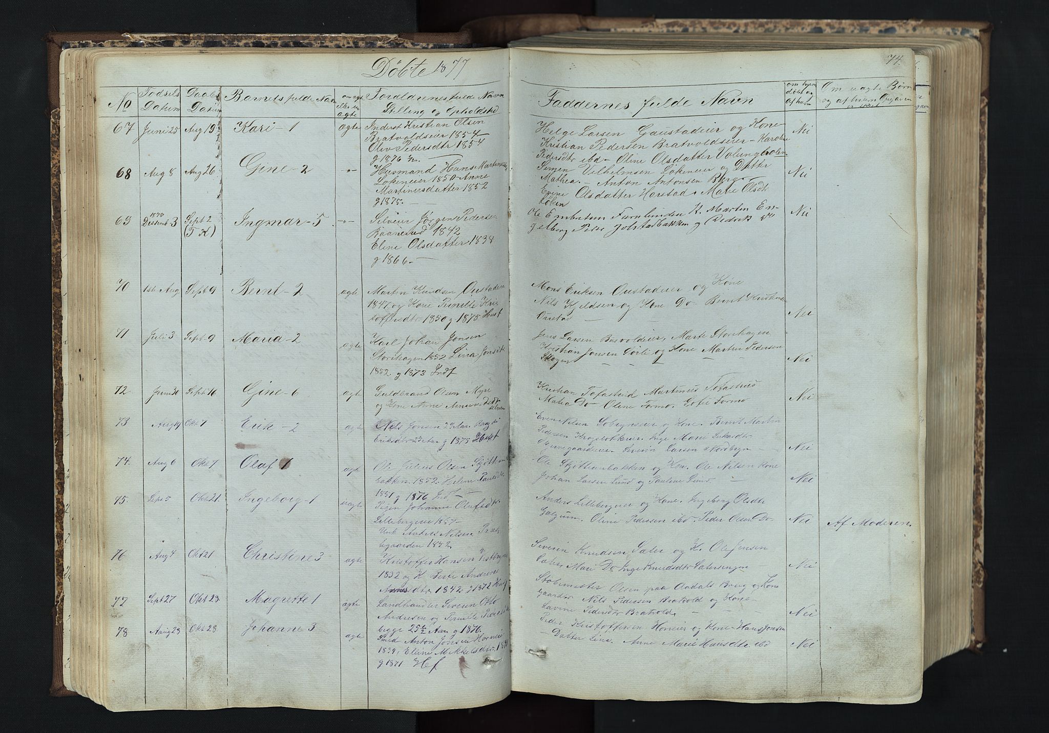 Romedal prestekontor, SAH/PREST-004/L/L0011: Parish register (copy) no. 11, 1867-1895, p. 74