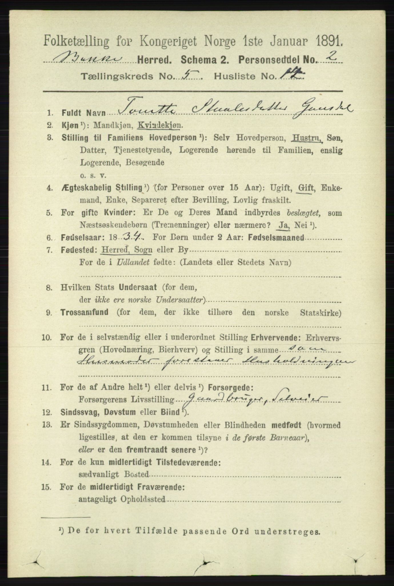 RA, 1891 census for 1045 Bakke, 1891, p. 1139