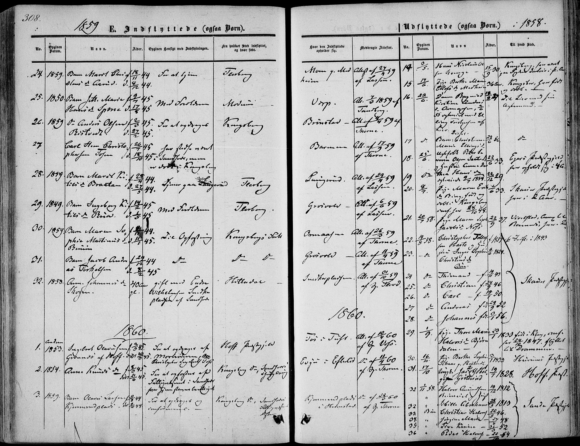 Sandsvær kirkebøker, SAKO/A-244/F/Fa/L0006: Parish register (official) no. I 6, 1857-1868, p. 308