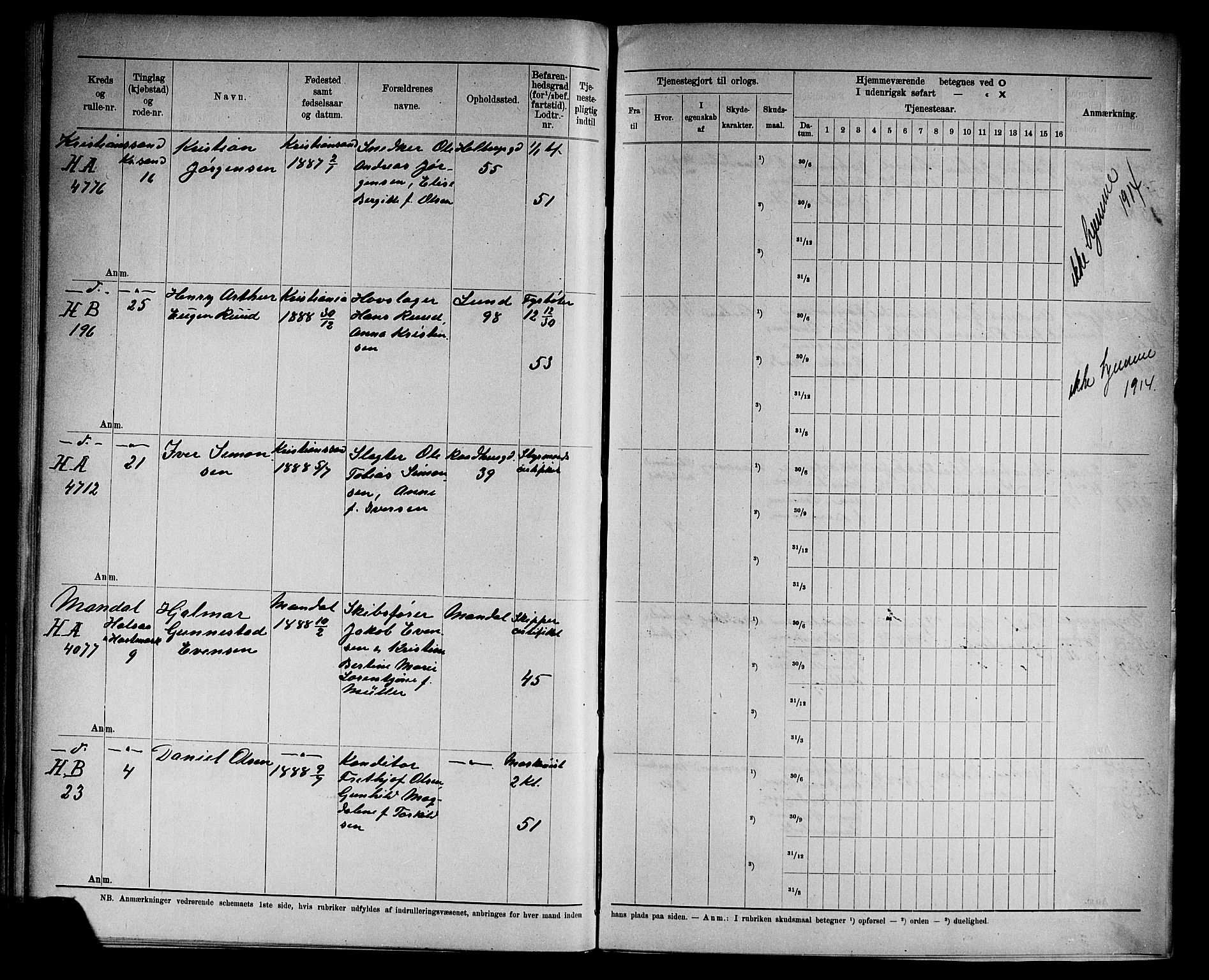 Kristiansand mønstringskrets, AV/SAK-2031-0015/F/Fd/L0012: Rulle sjøvernepliktige, C-12, 1910, p. 42