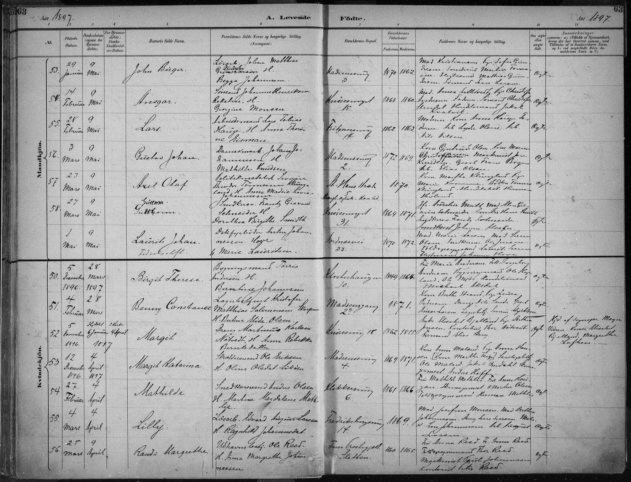 Nykirken Sokneprestembete, AV/SAB-A-77101/H/Haa/L0018: Parish register (official) no. B 6, 1895-1903, p. 63