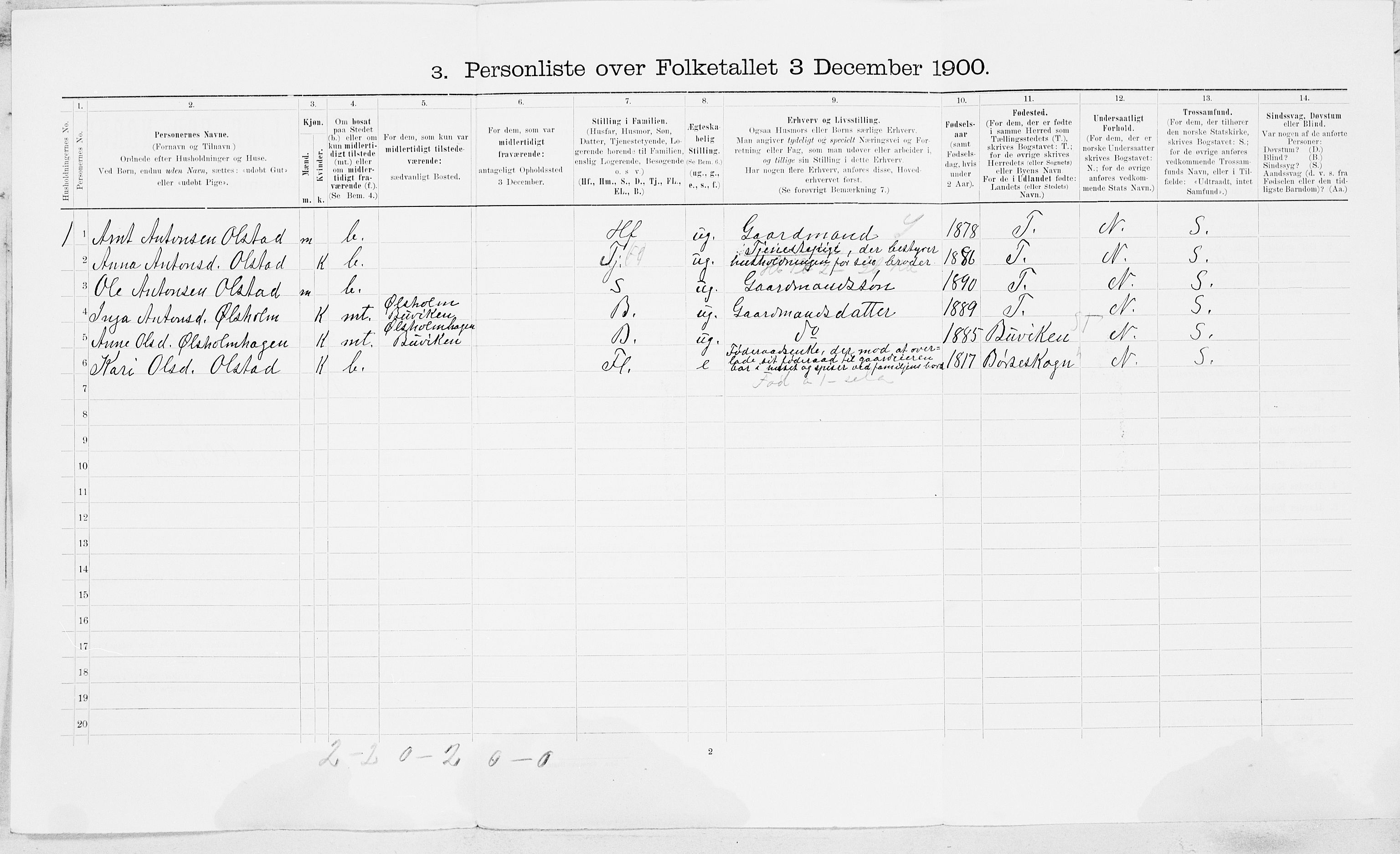 SAT, 1900 census for Børsa, 1900, p. 19