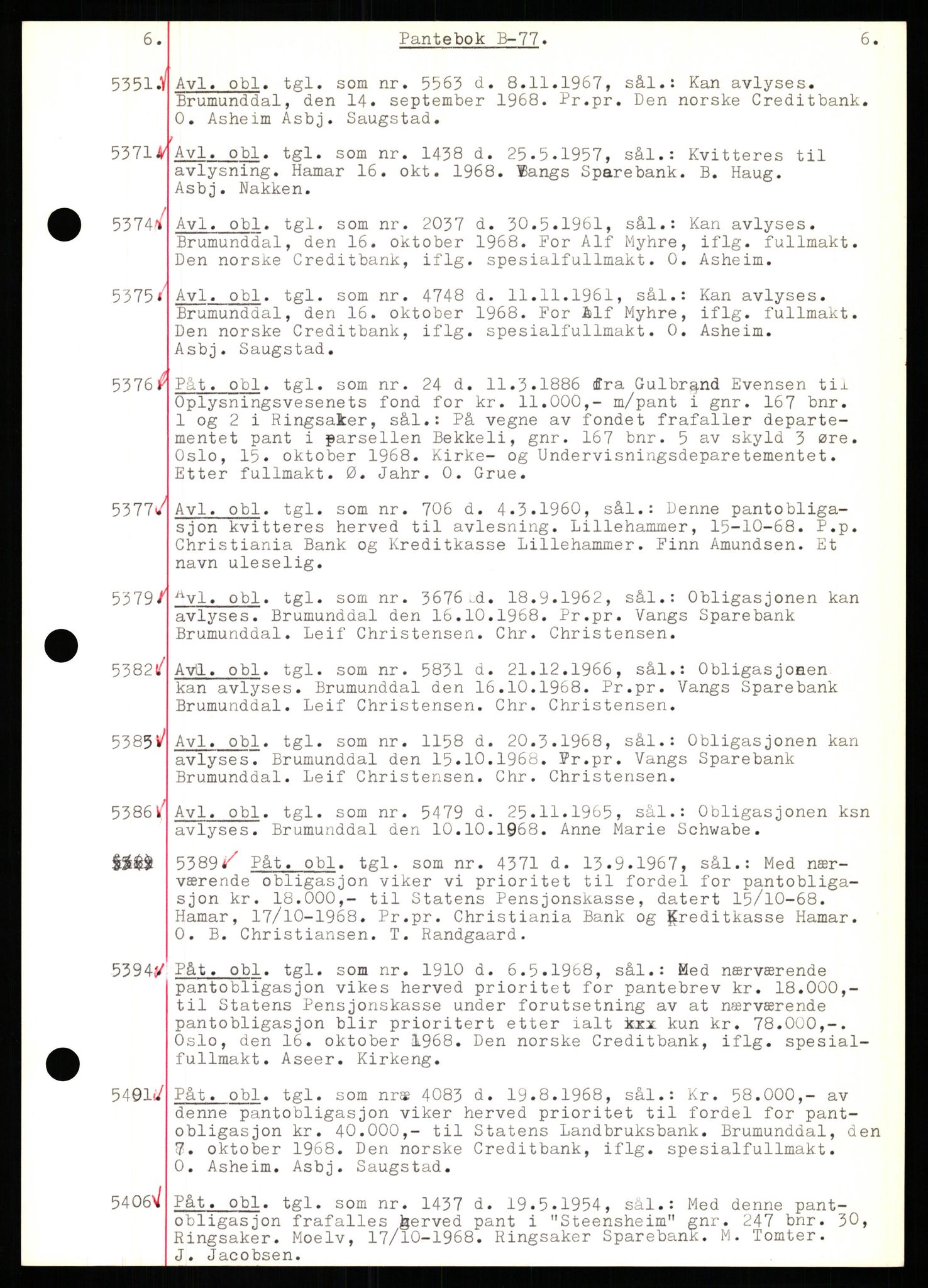 Nord-Hedmark sorenskriveri, SAH/TING-012/H/Hb/Hbf/L0077: Mortgage book no. B77, 1968-1969, Diary no: : 5351/1968
