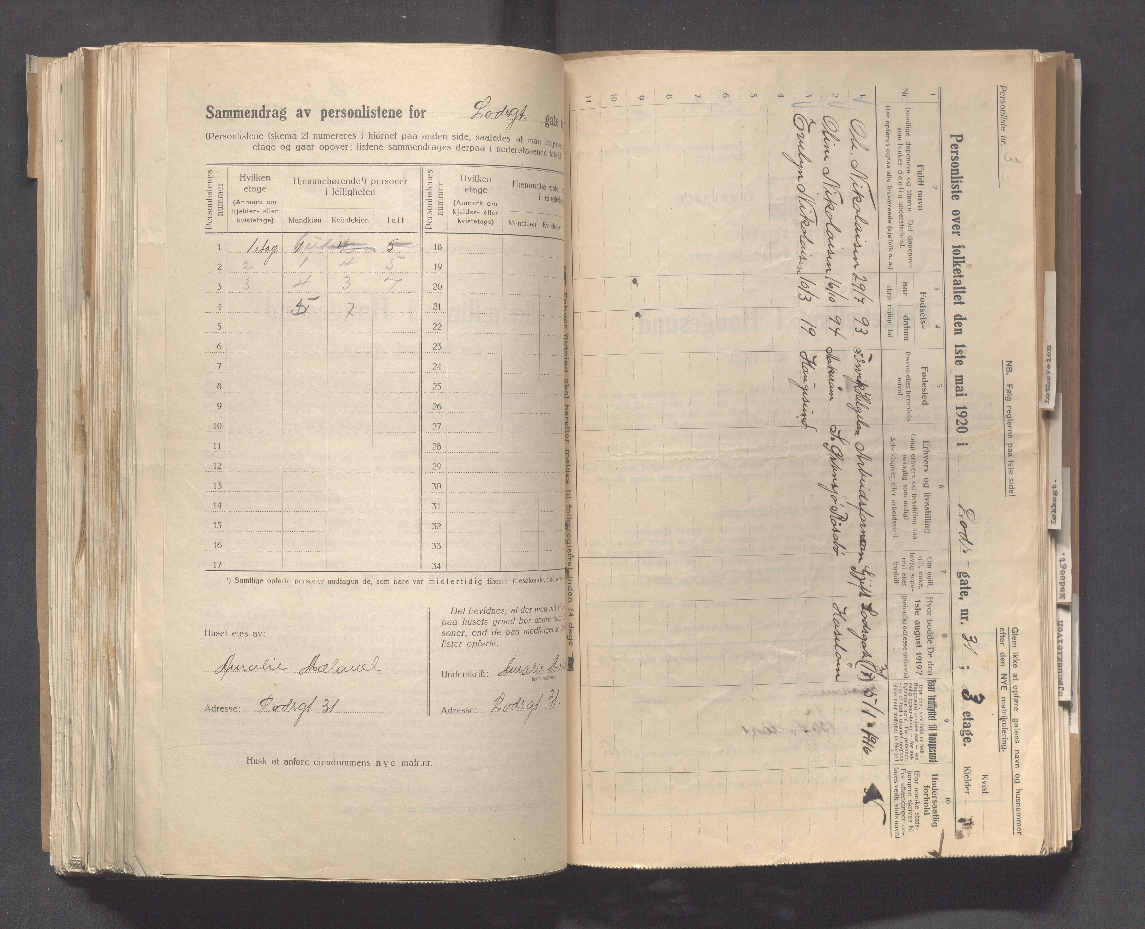 IKAR, Local census 1.5.1920 for Haugesund, 1920, p. 6174