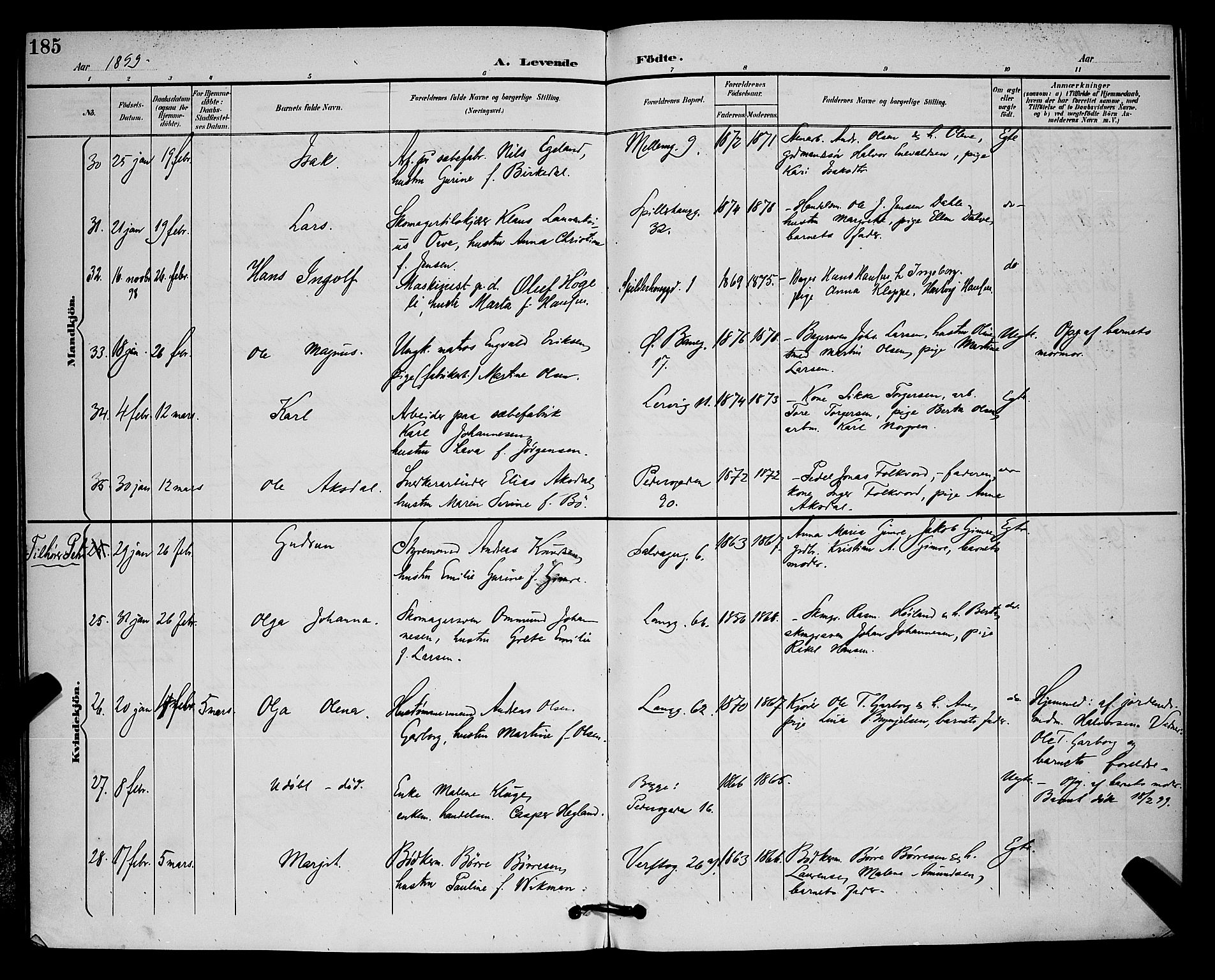 St. Johannes sokneprestkontor, SAST/A-101814/001/30/30BB/L0003: Parish register (copy) no. B 3, 1893-1900, p. 185