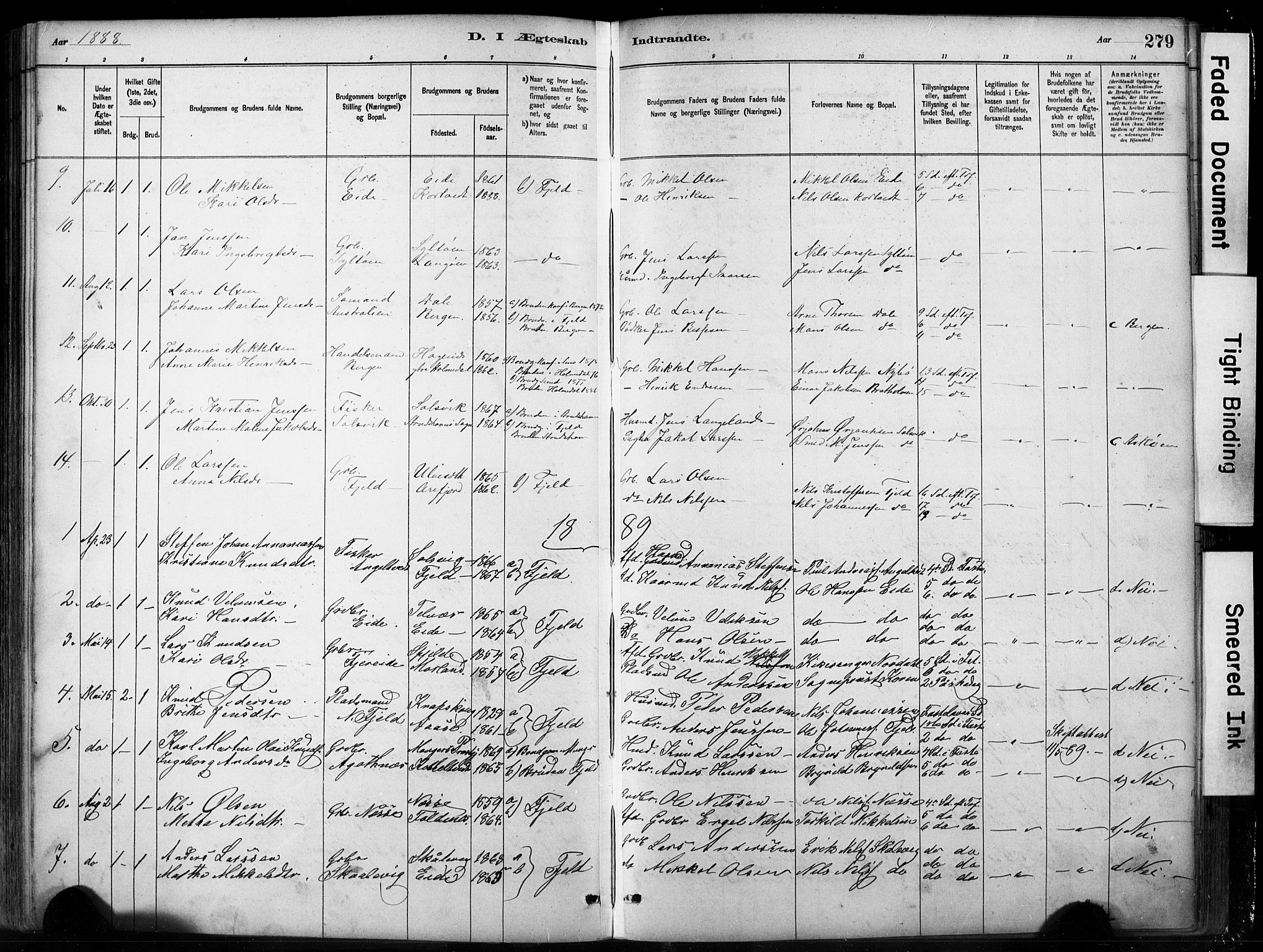 Fjell sokneprestembete, SAB/A-75301/H/Hab: Parish register (copy) no. A 4, 1880-1899, p. 279