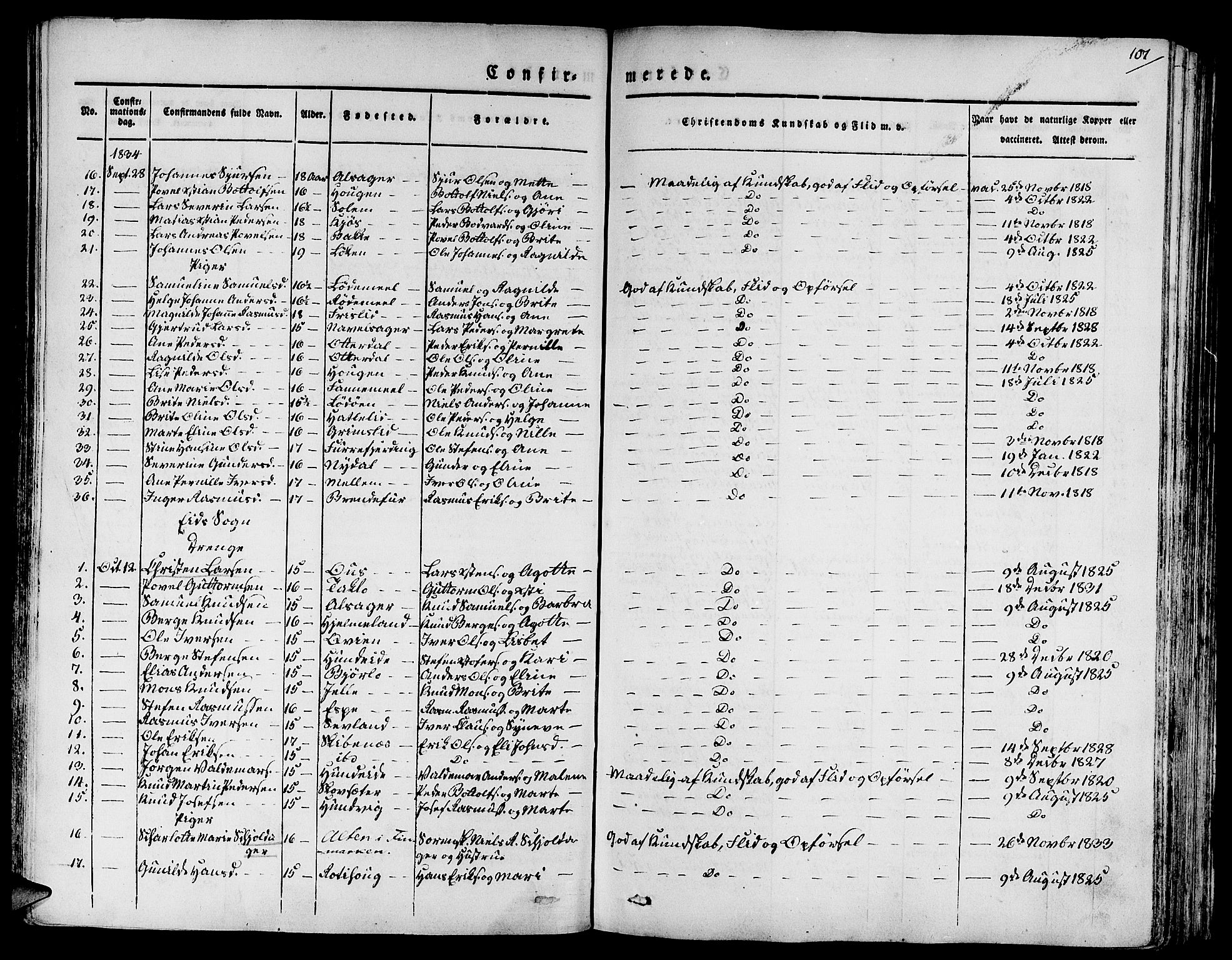 Eid sokneprestembete, AV/SAB-A-82301/H/Haa/Haaa/L0006: Parish register (official) no. A 6, 1831-1843, p. 107