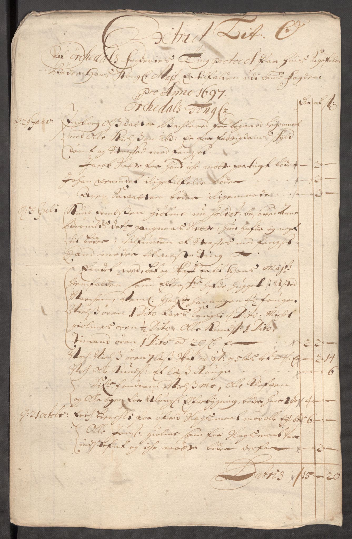 Rentekammeret inntil 1814, Reviderte regnskaper, Fogderegnskap, AV/RA-EA-4092/R60/L3947: Fogderegnskap Orkdal og Gauldal, 1697, p. 195