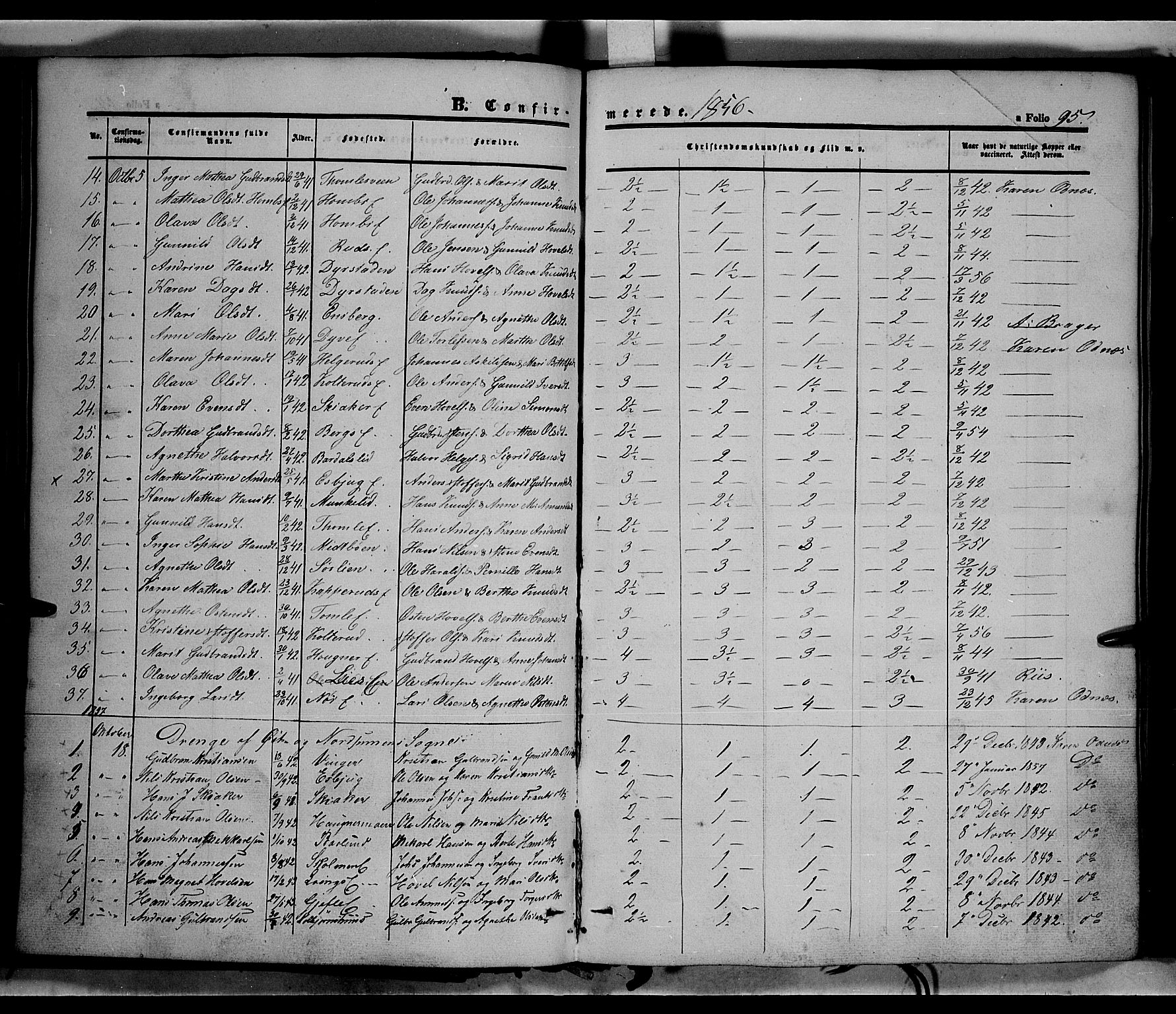 Land prestekontor, SAH/PREST-120/H/Ha/Haa/L0010: Parish register (official) no. 10, 1847-1859, p. 95