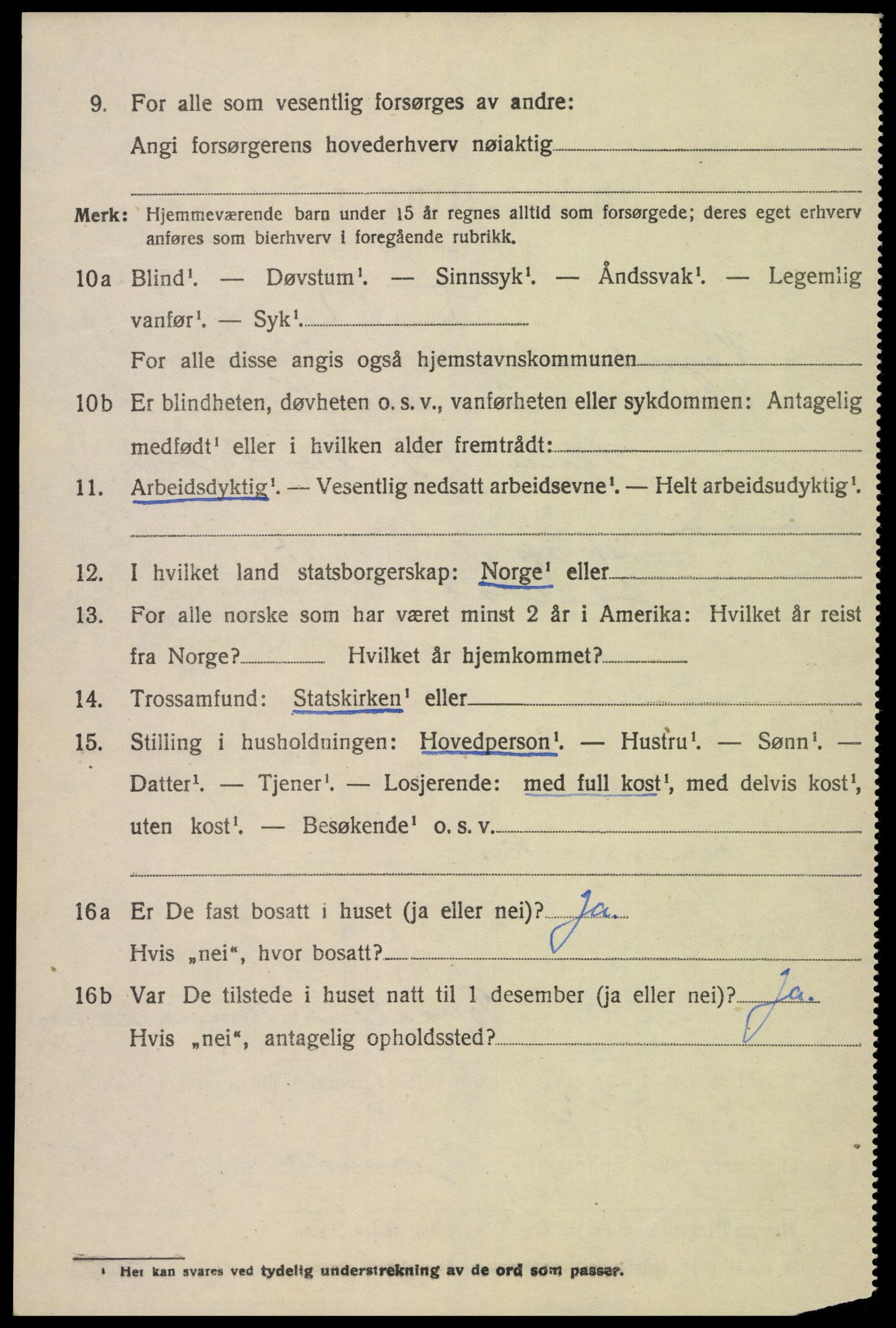 SAK, 1920 census for Vegusdal, 1920, p. 1068