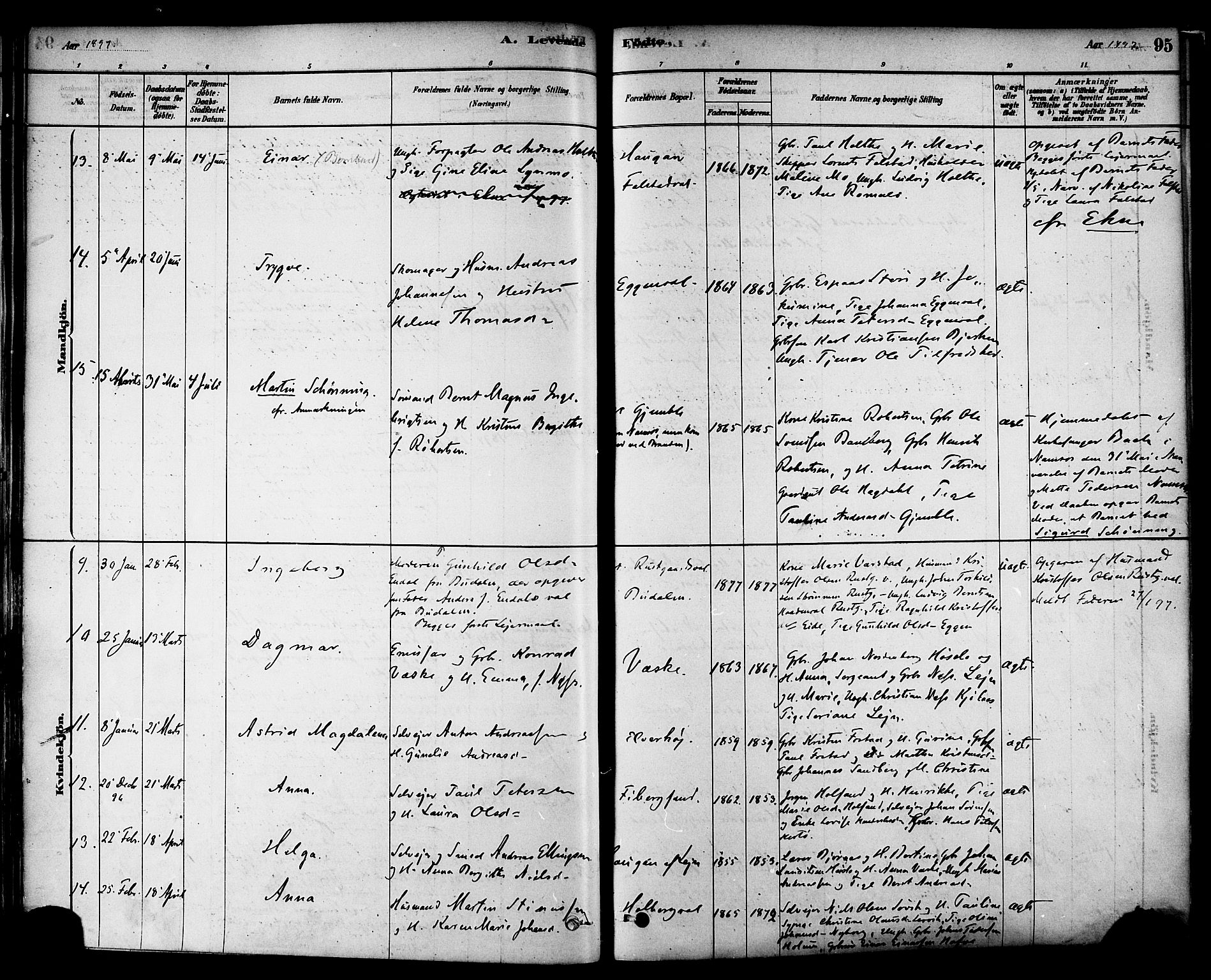 Ministerialprotokoller, klokkerbøker og fødselsregistre - Nord-Trøndelag, SAT/A-1458/717/L0159: Parish register (official) no. 717A09, 1878-1898, p. 95