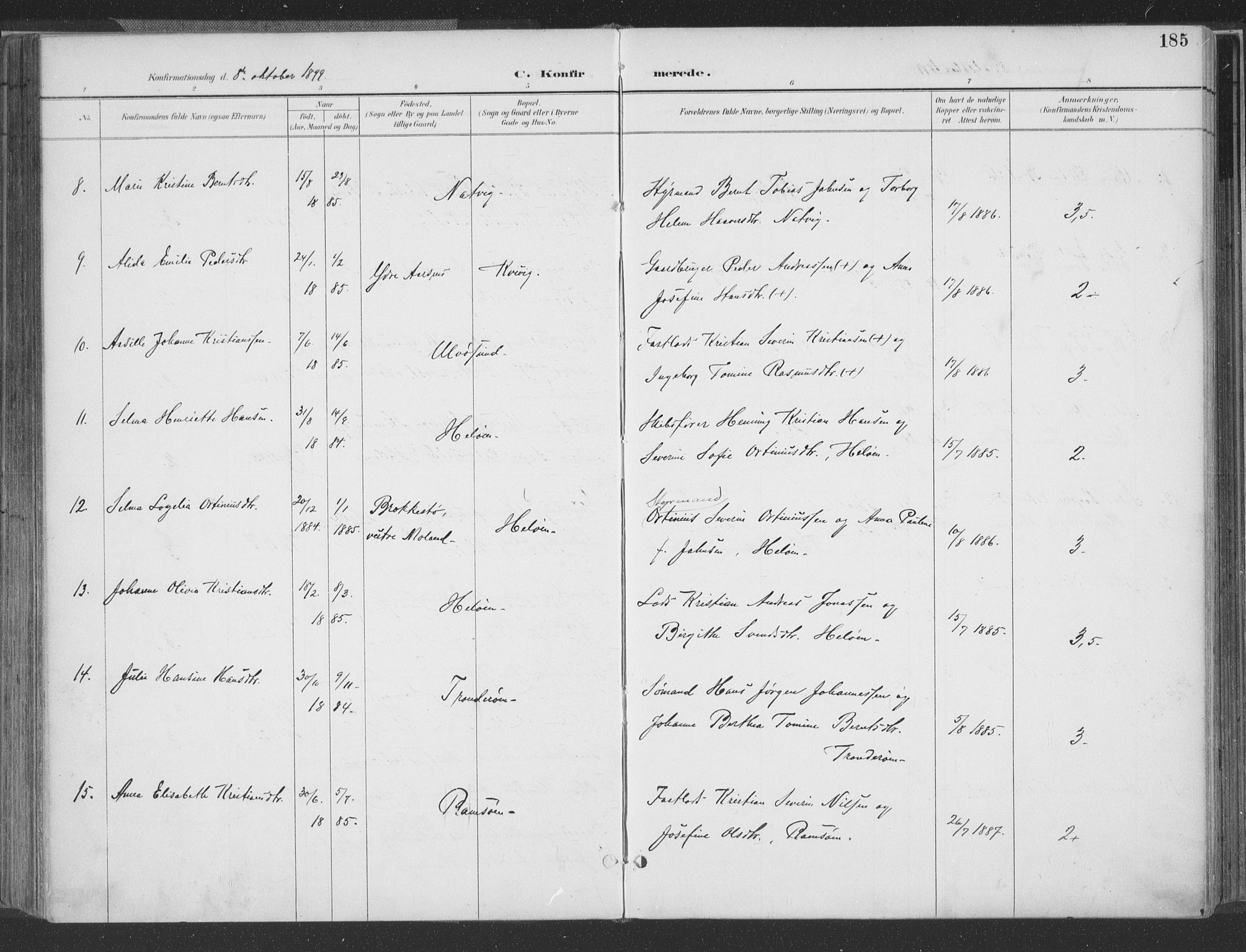 Høvåg sokneprestkontor, AV/SAK-1111-0025/F/Fa/L0006: Parish register (official) no. A 6, 1894-1923, p. 185