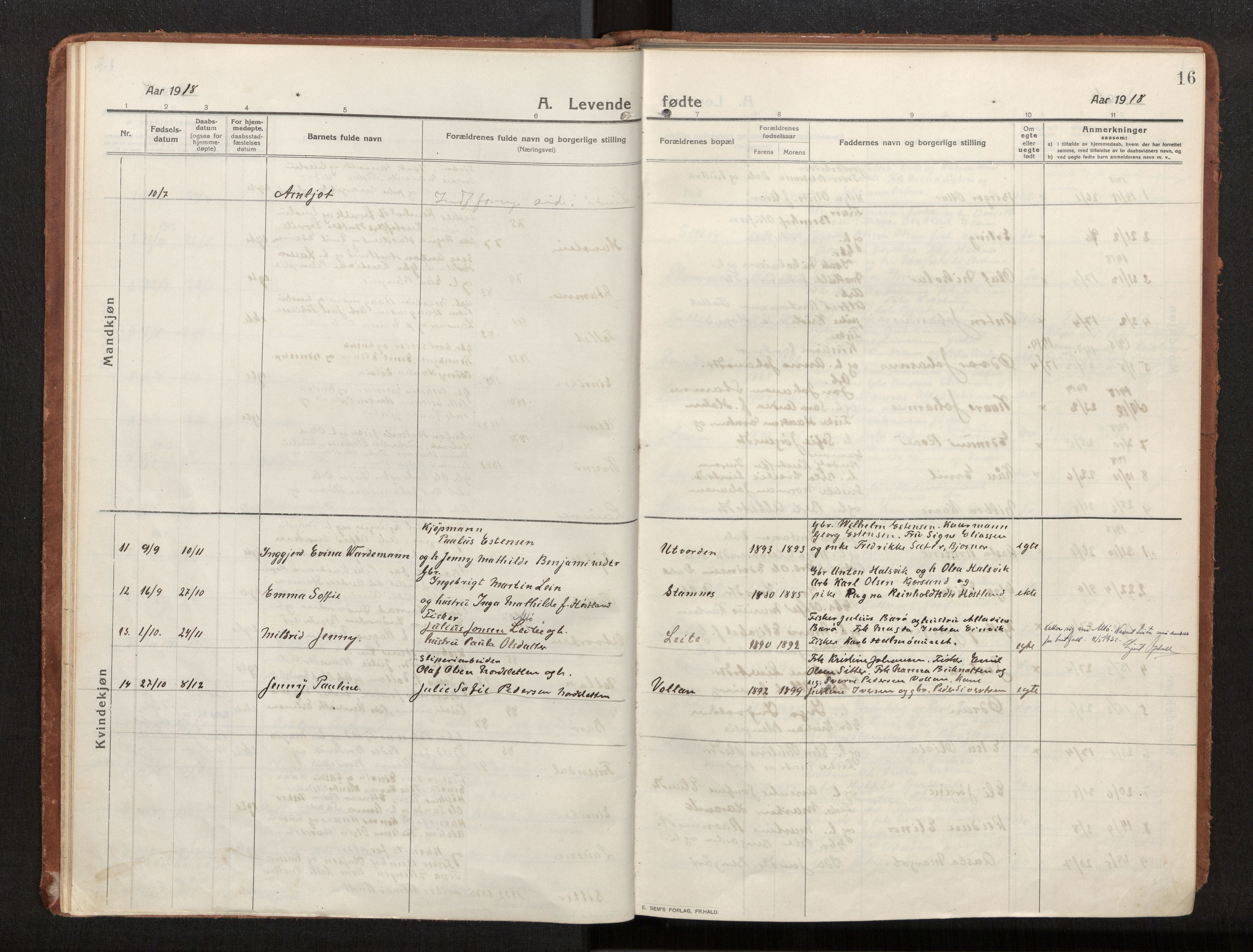 Ministerialprotokoller, klokkerbøker og fødselsregistre - Nord-Trøndelag, SAT/A-1458/772/L0604: Parish register (official) no. 772A02, 1913-1937, p. 16