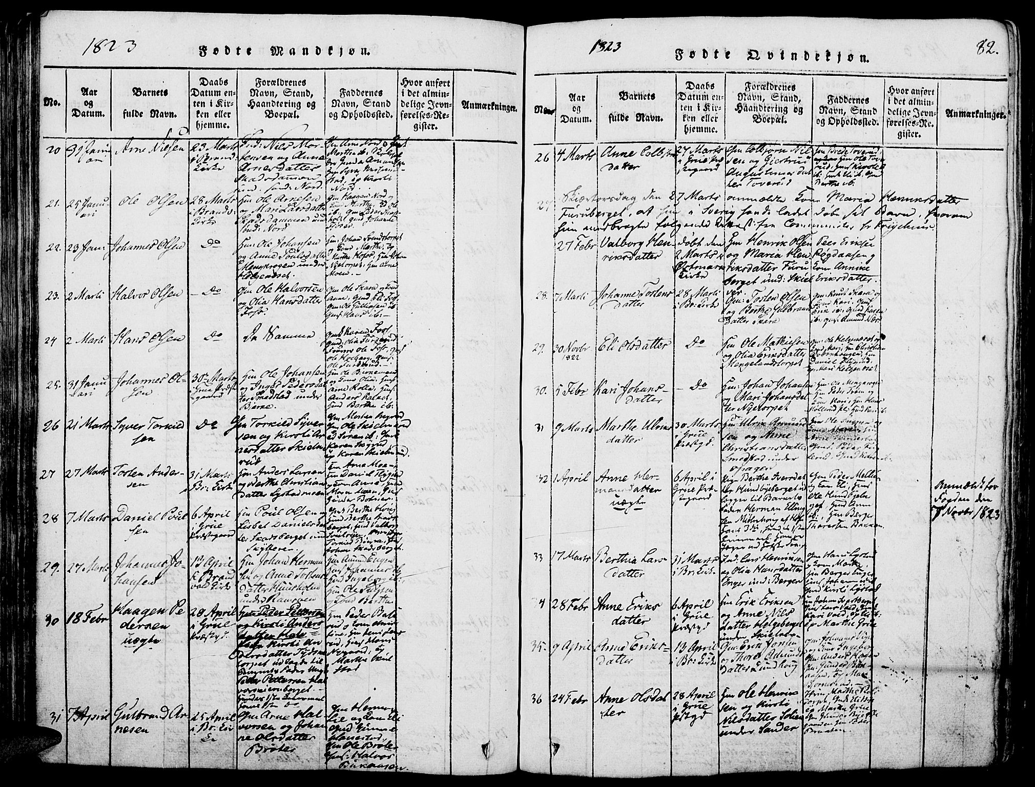 Grue prestekontor, AV/SAH-PREST-036/H/Ha/Haa/L0006: Parish register (official) no. 6, 1814-1830, p. 82