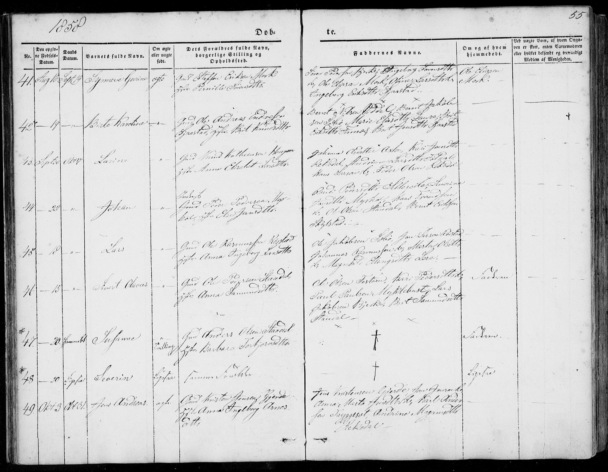 Ministerialprotokoller, klokkerbøker og fødselsregistre - Møre og Romsdal, SAT/A-1454/515/L0209: Parish register (official) no. 515A05, 1847-1868, p. 55