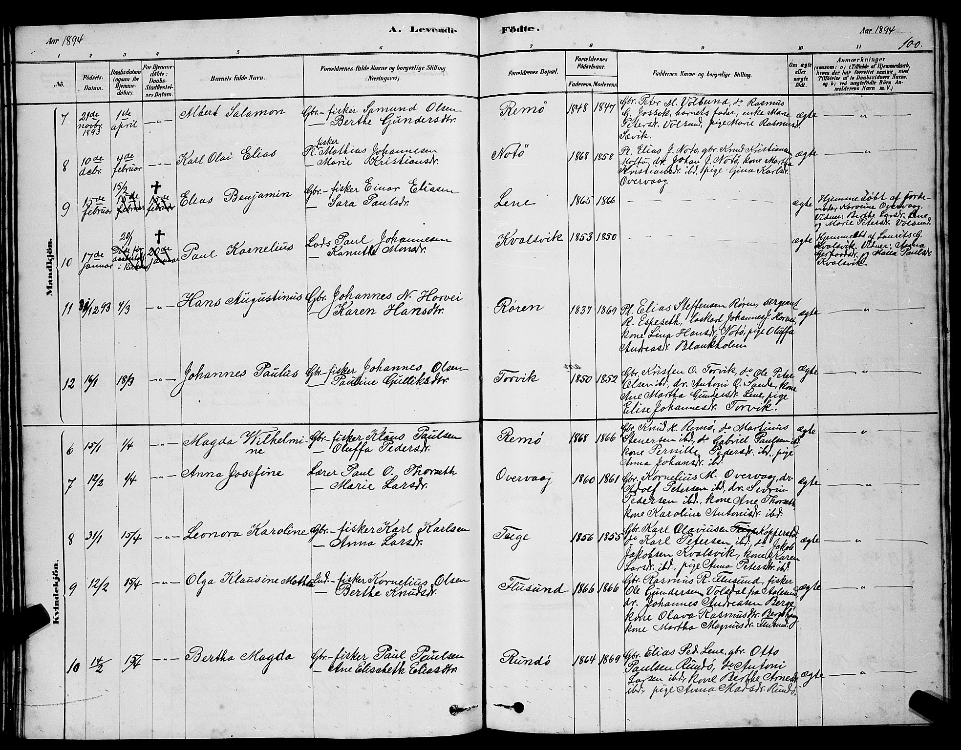 Ministerialprotokoller, klokkerbøker og fødselsregistre - Møre og Romsdal, SAT/A-1454/507/L0081: Parish register (copy) no. 507C04, 1878-1898, p. 100