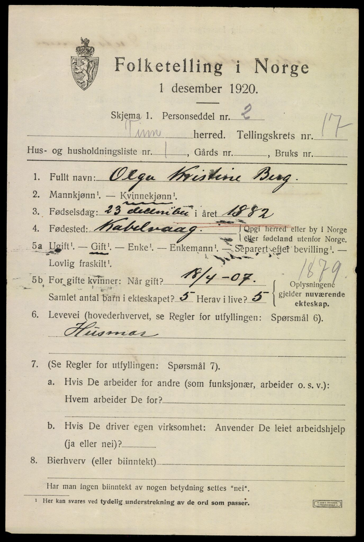 SAKO, 1920 census for Tinn, 1920, p. 18560