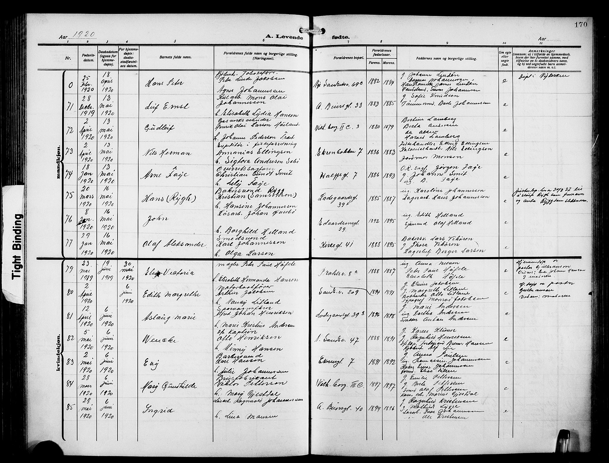 Sandviken Sokneprestembete, SAB/A-77601/H/Hb/L0005: Parish register (copy) no. B 2, 1914-1925, p. 170