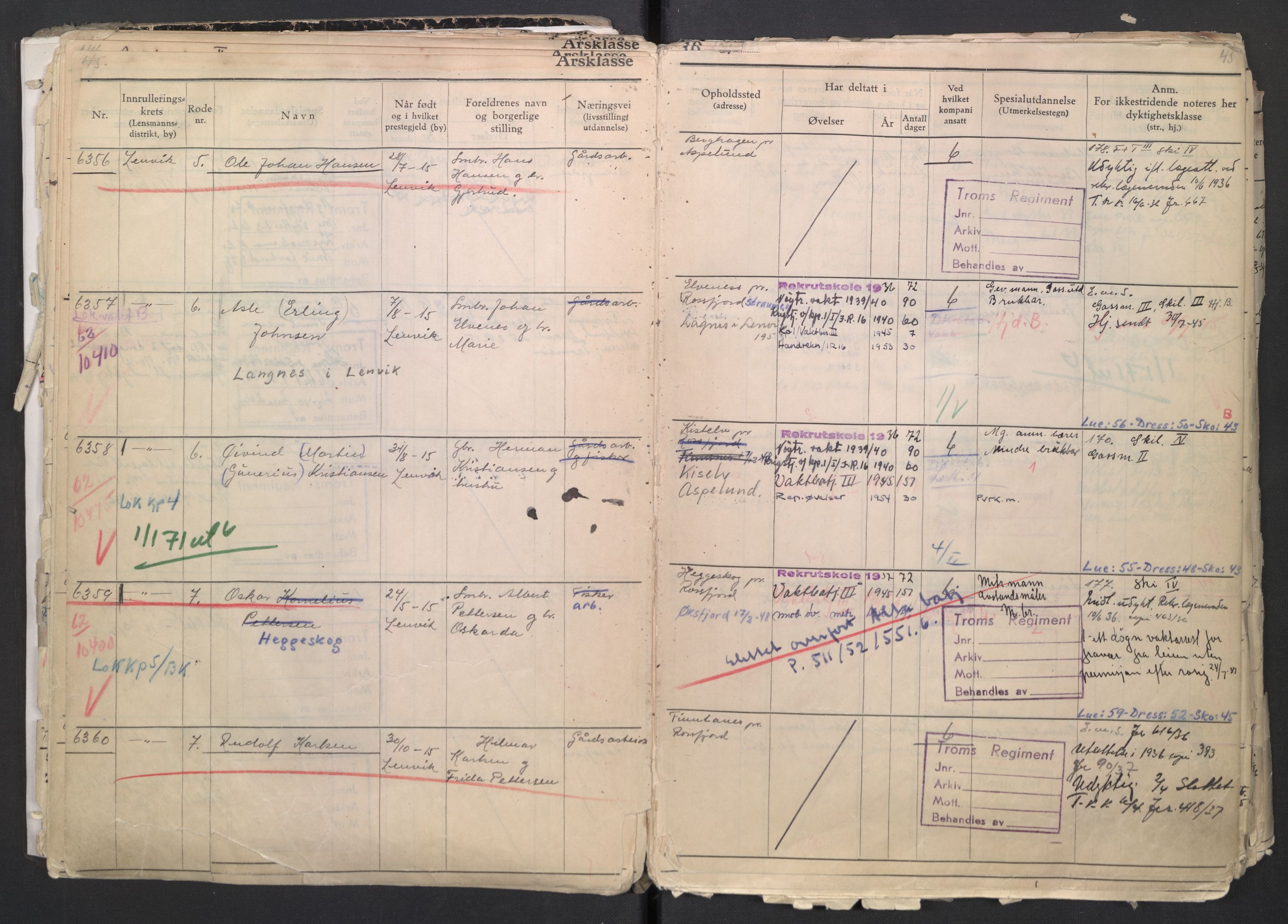 Forsvaret, Troms infanteriregiment nr. 16, AV/RA-RAFA-3146/P/Pa/L0007/0001: Ruller / Rulle for regimentets menige mannskaper, årsklasse 1936, 1936, p. 45