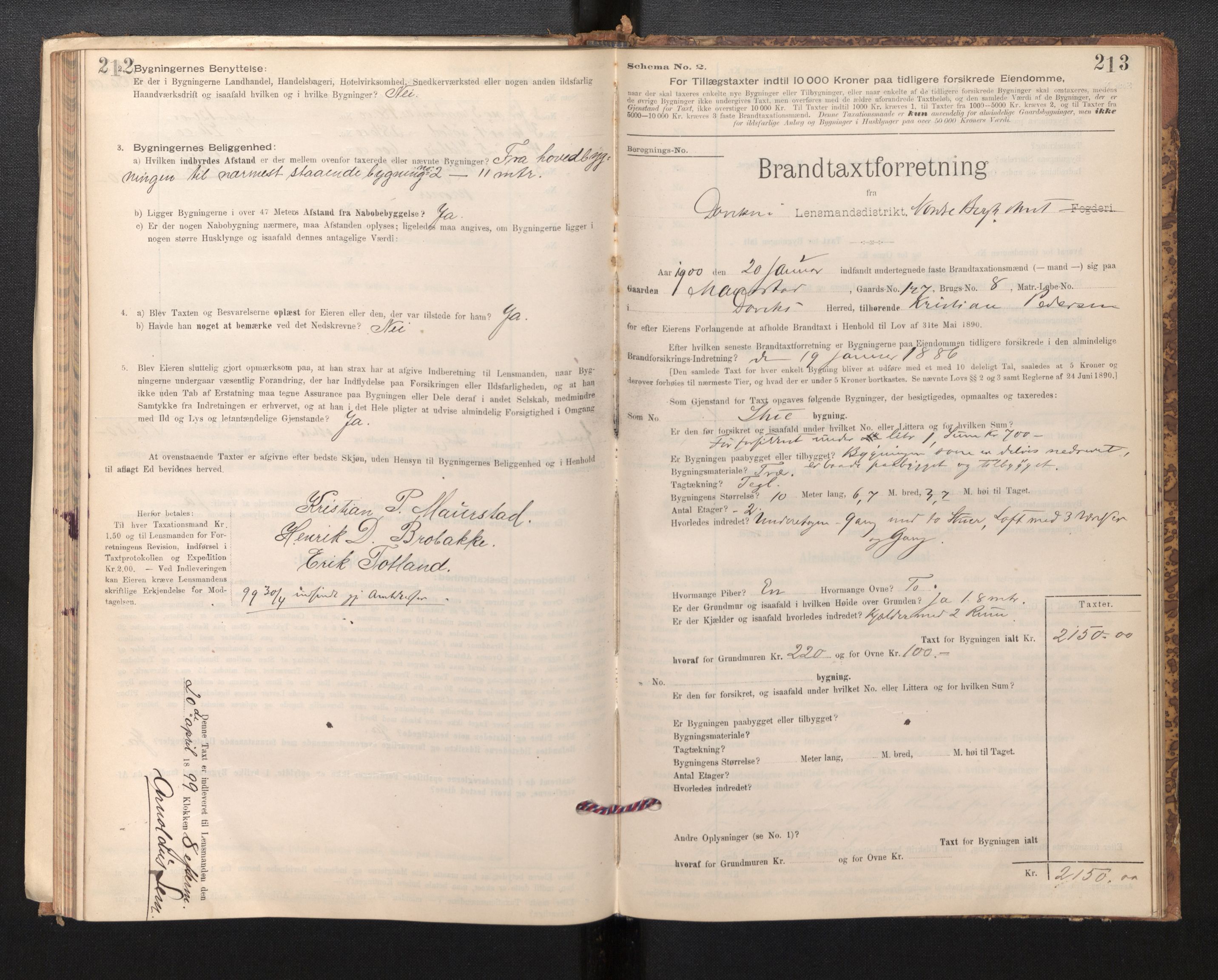 Lensmannen i Davik, SAB/A-26801/0012/L0004: Branntakstprotokoll, skjematakst, 1894-1915, p. 212-213