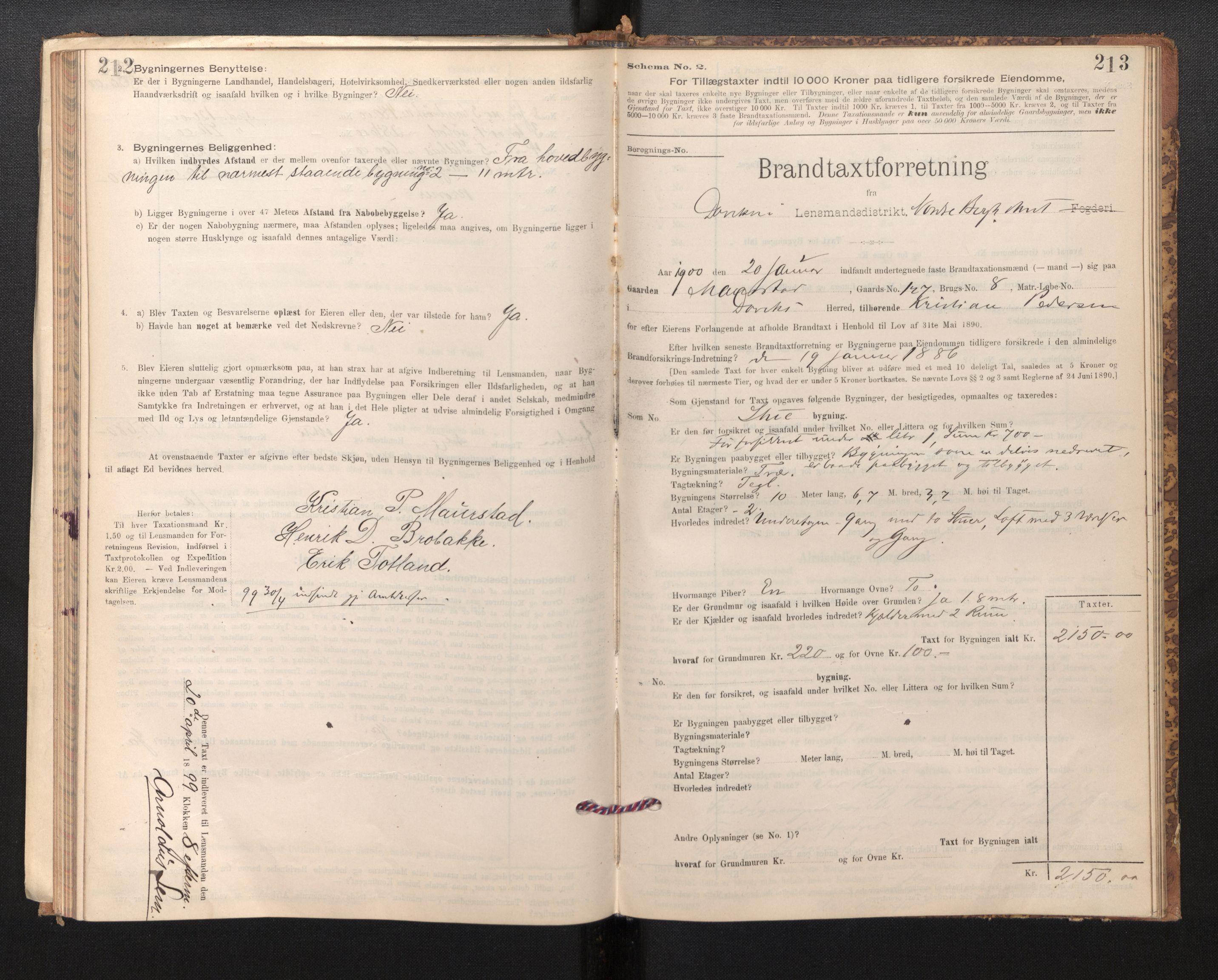 Lensmannen i Davik, AV/SAB-A-26801/0012/L0004: Branntakstprotokoll, skjematakst, 1894-1915, p. 212-213