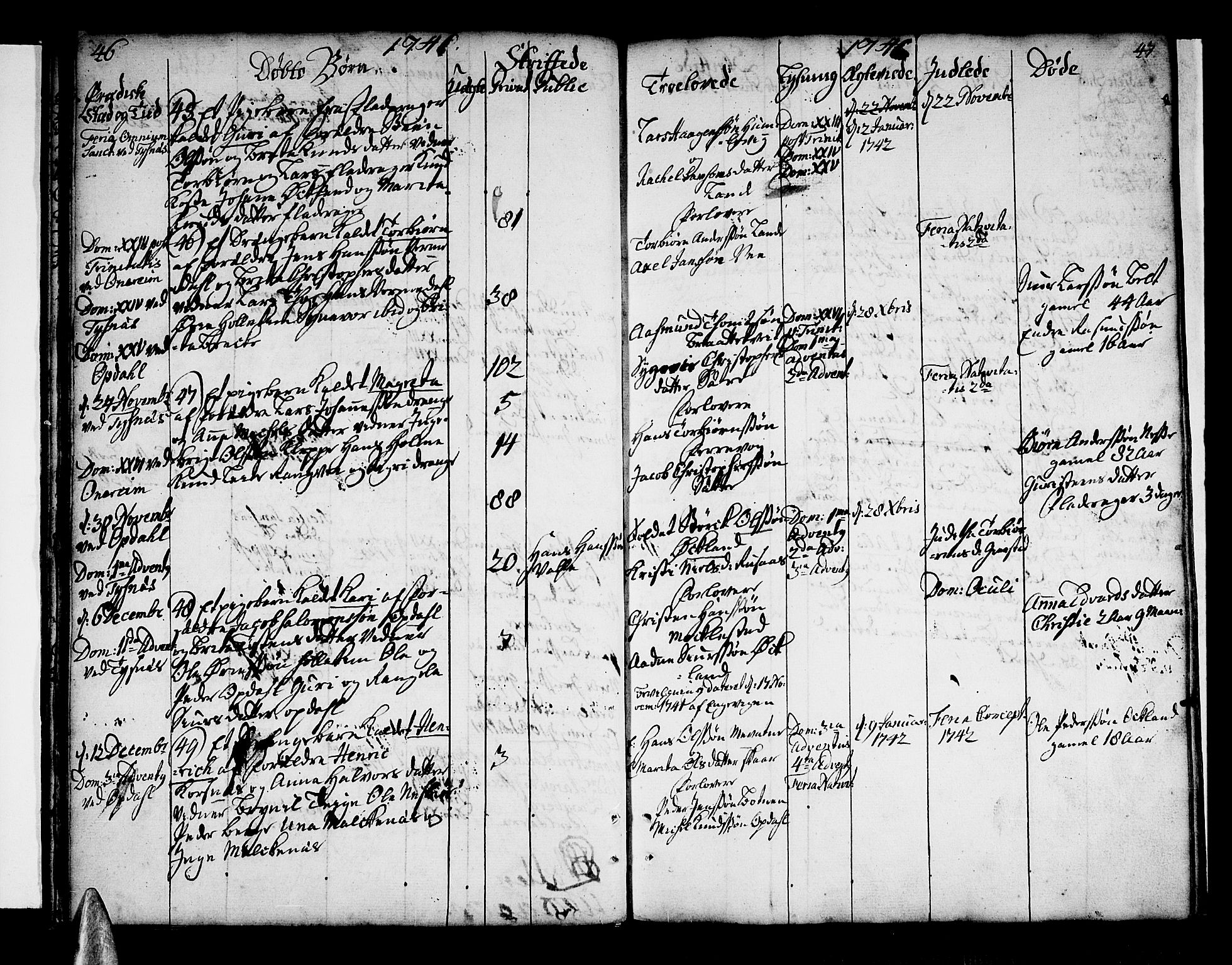 Tysnes sokneprestembete, SAB/A-78601/H/Haa: Parish register (official) no. A 3, 1740-1749, p. 46-47