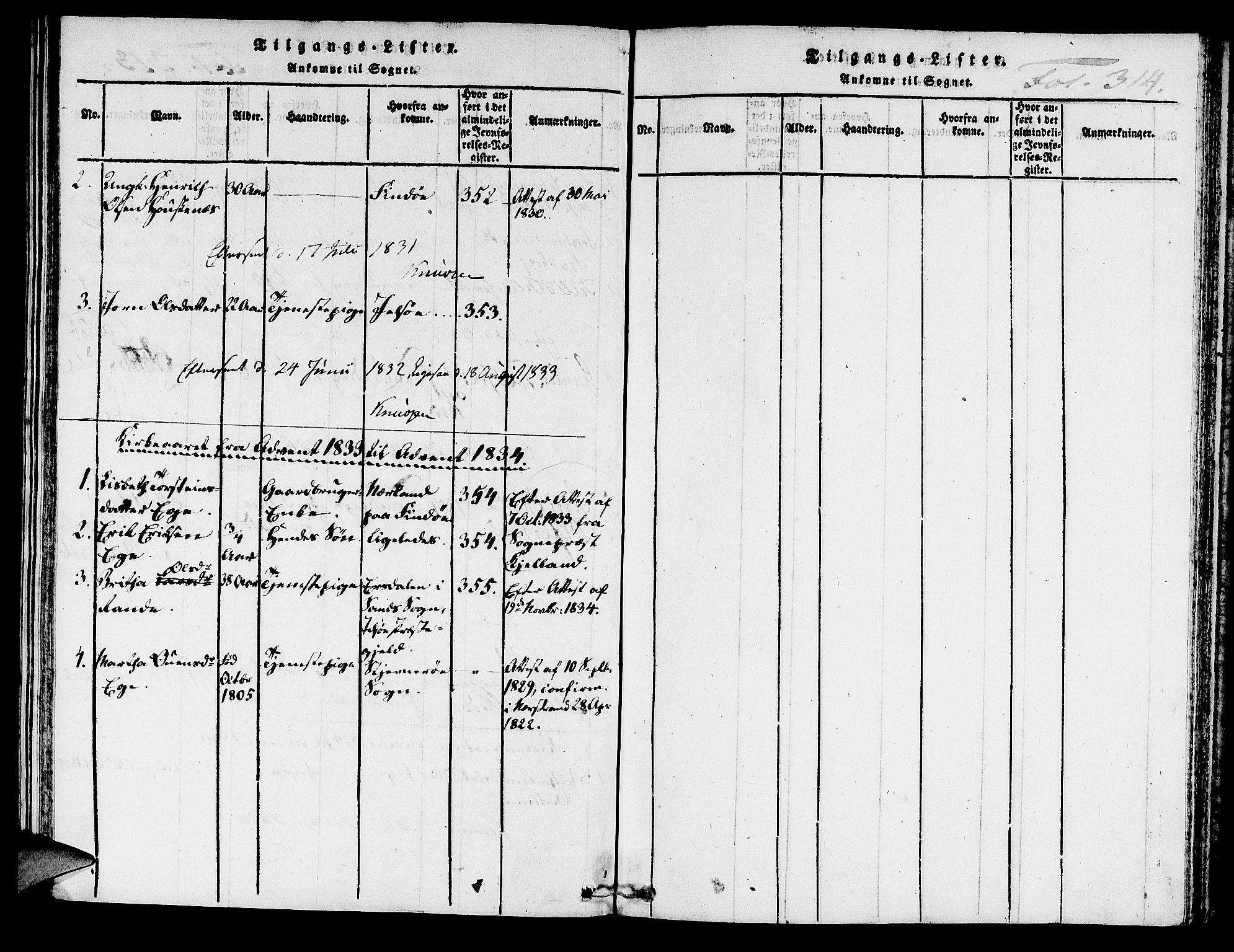 Hjelmeland sokneprestkontor, AV/SAST-A-101843/01/IV/L0004: Parish register (official) no. A 4, 1816-1834, p. 314