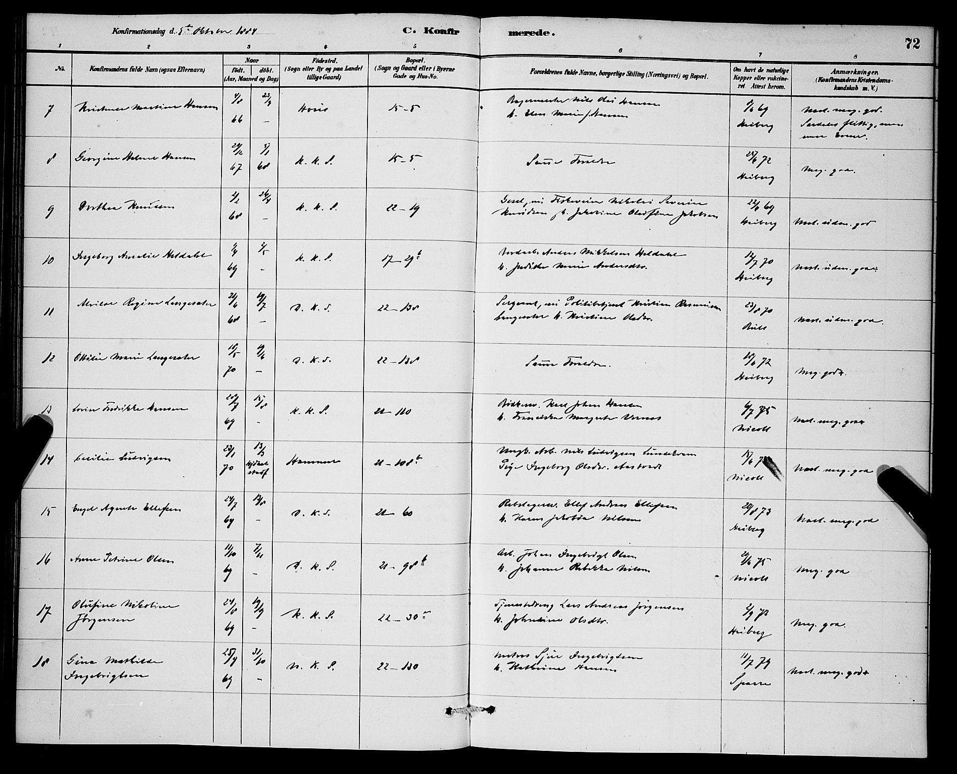 Korskirken sokneprestembete, AV/SAB-A-76101/H/Hab: Parish register (copy) no. C 3, 1880-1892, p. 72