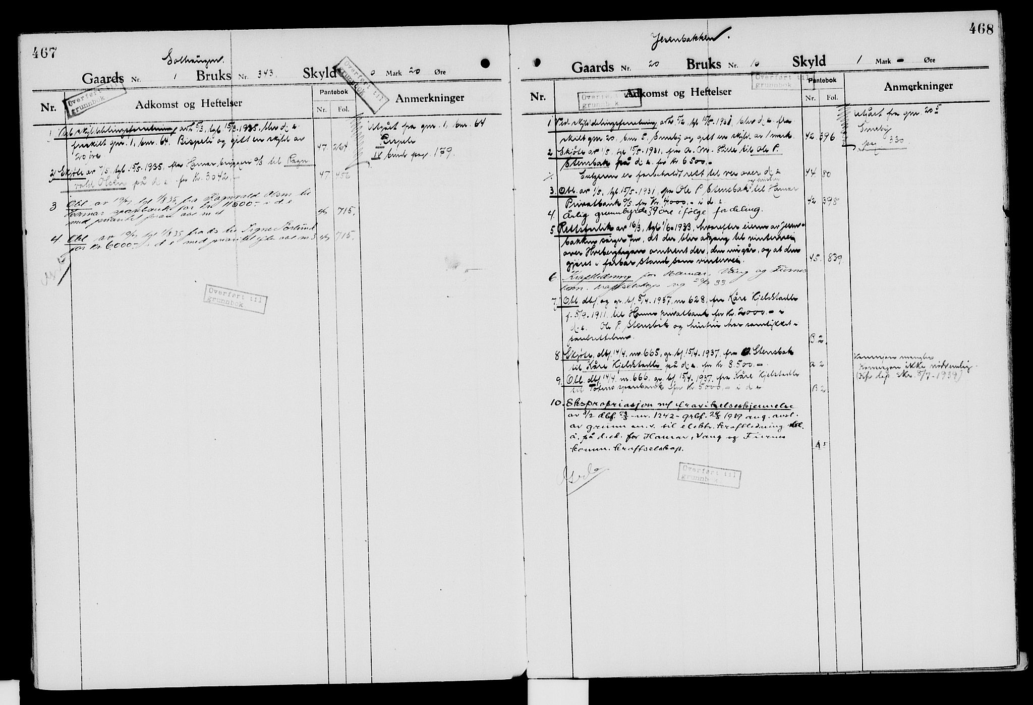 Nord-Hedmark sorenskriveri, SAH/TING-012/H/Ha/Had/Hade/L0007: Mortgage register no. 4.7, 1924-1940, p. 467-468