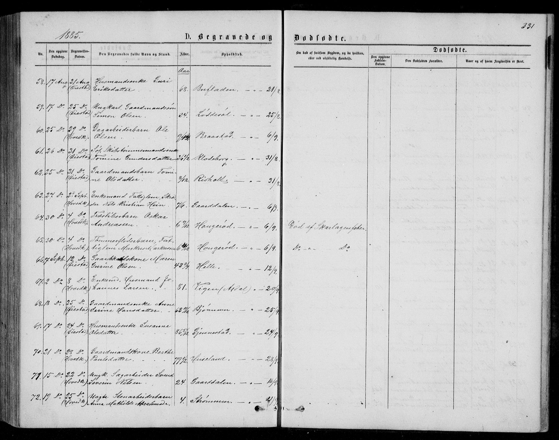 Øyestad sokneprestkontor, AV/SAK-1111-0049/F/Fb/L0008: Parish register (copy) no. B 8, 1872-1886, p. 331