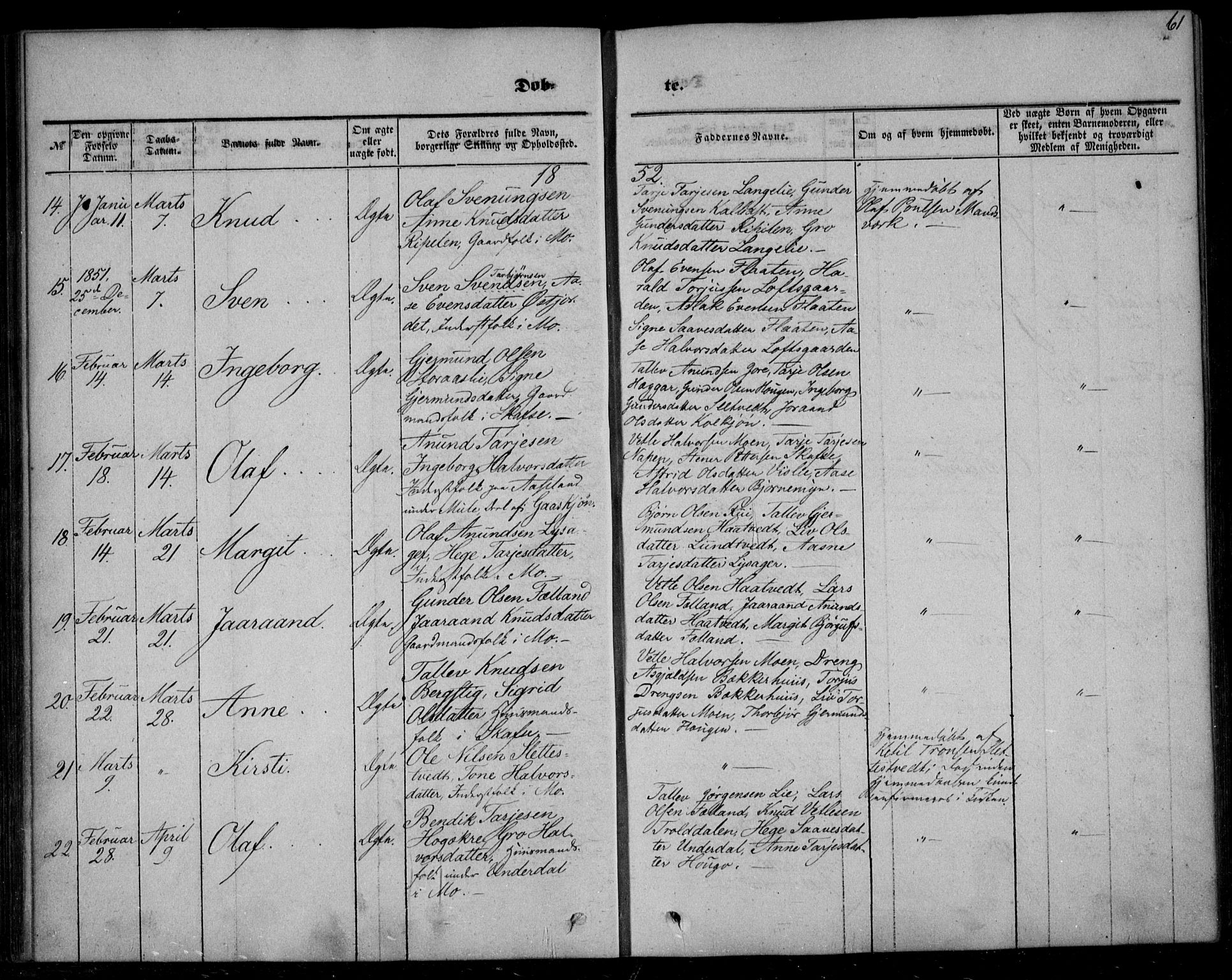 Mo kirkebøker, AV/SAKO-A-286/F/Fa/L0005: Parish register (official) no. I 5, 1844-1864, p. 61