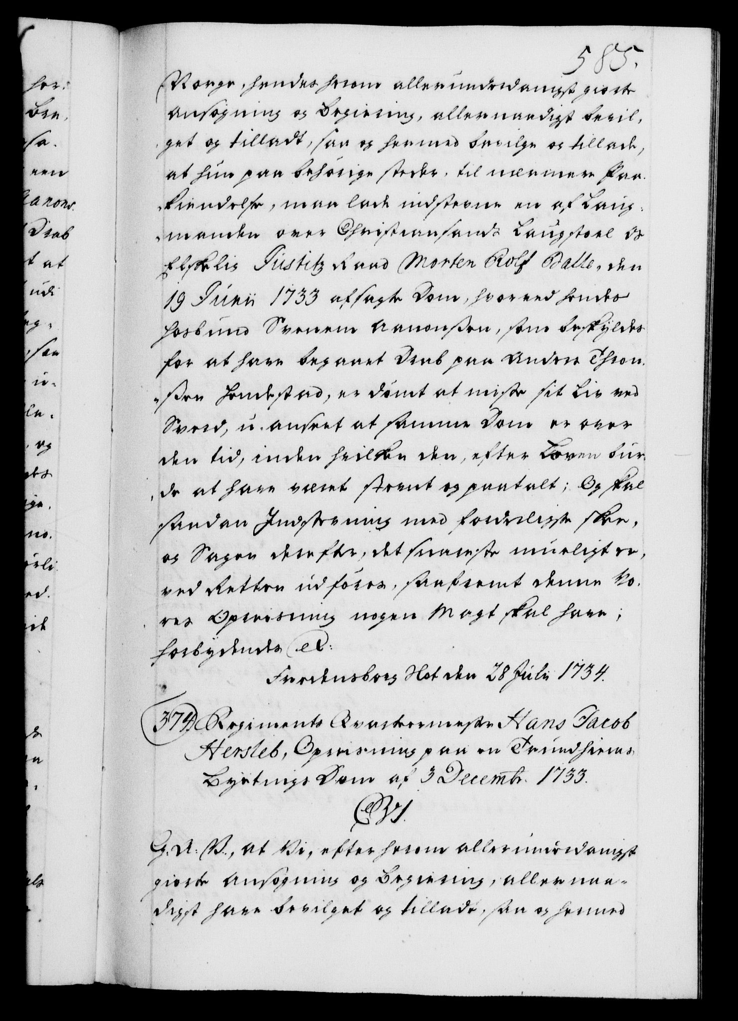 Danske Kanselli 1572-1799, AV/RA-EA-3023/F/Fc/Fca/Fcaa/L0028: Norske registre, 1733-1734, p. 585a