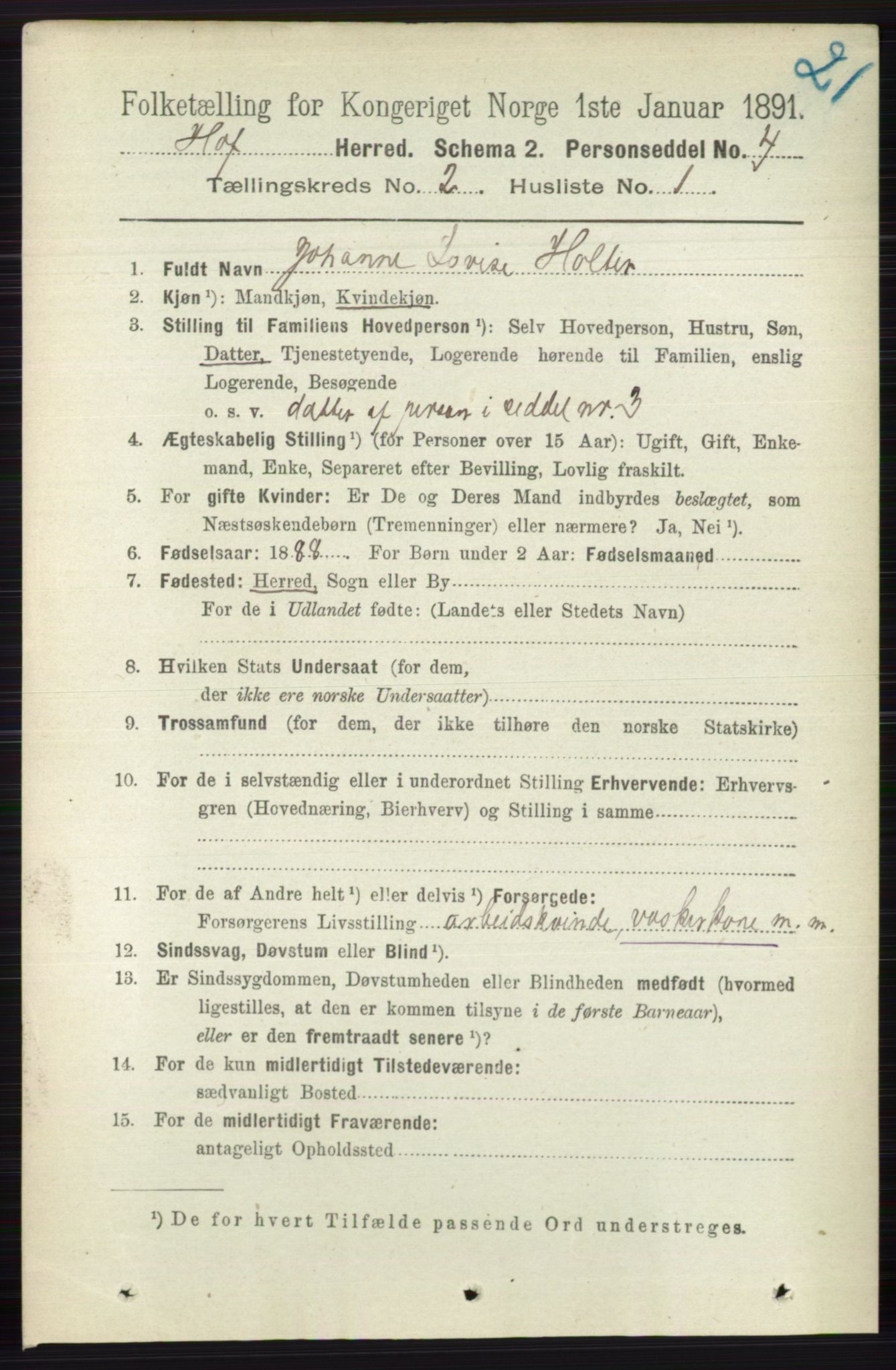 RA, 1891 census for 0714 Hof, 1891, p. 452