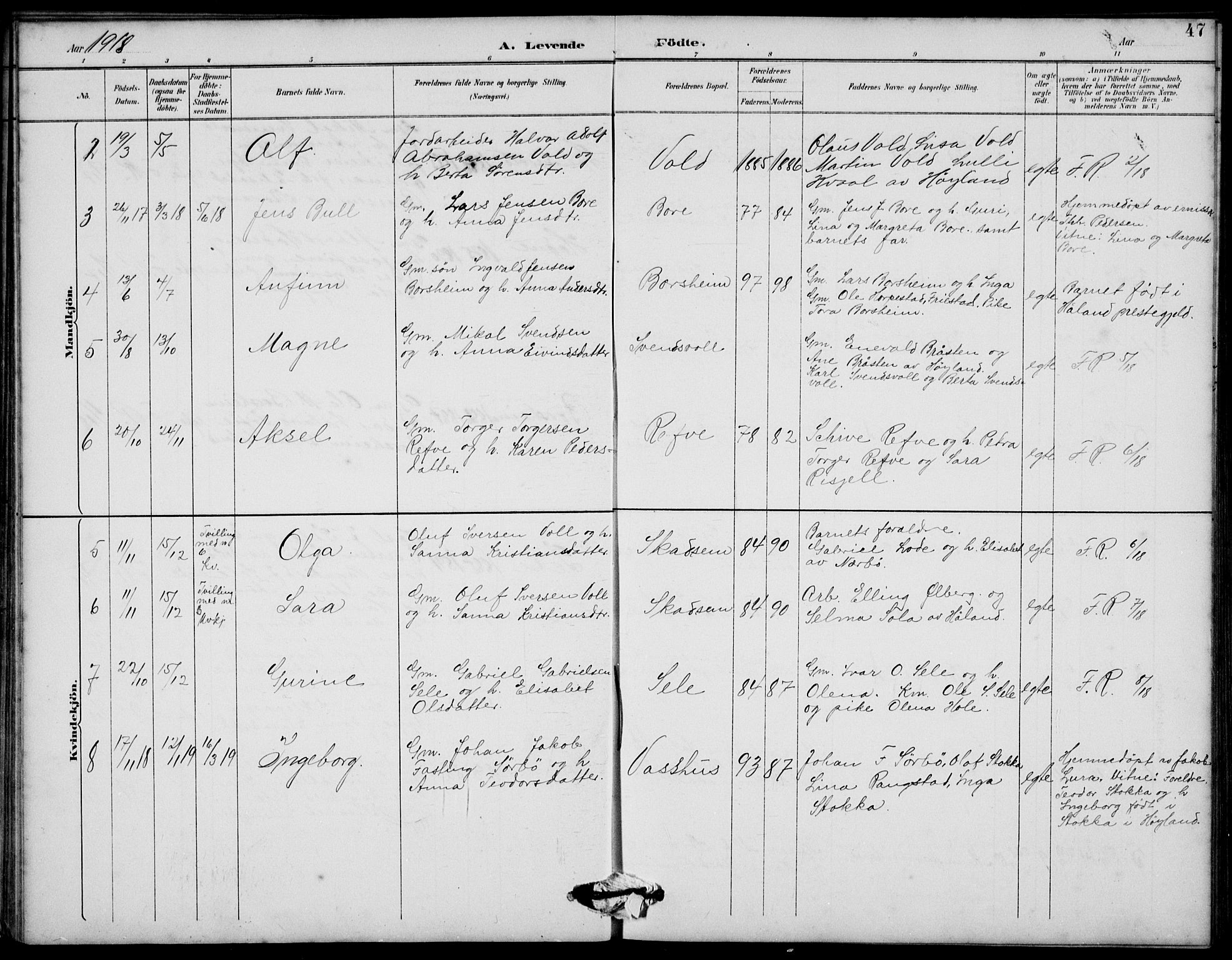 Klepp sokneprestkontor, SAST/A-101803/001/3/30BB/L0006: Parish register (copy) no. B 6, 1889-1936, p. 47