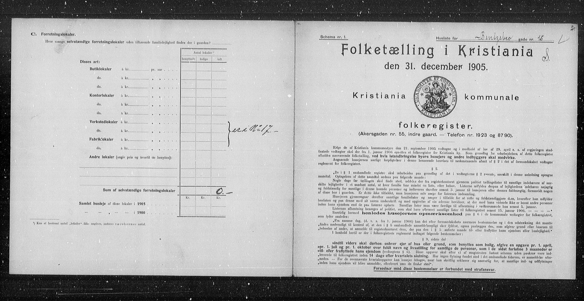 OBA, Municipal Census 1905 for Kristiania, 1905, p. 1766