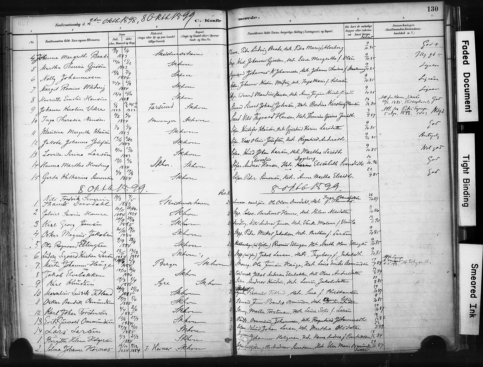 Skudenes sokneprestkontor, SAST/A -101849/H/Ha/Haa/L0008: Parish register (official) no. A 5, 1882-1912, p. 130