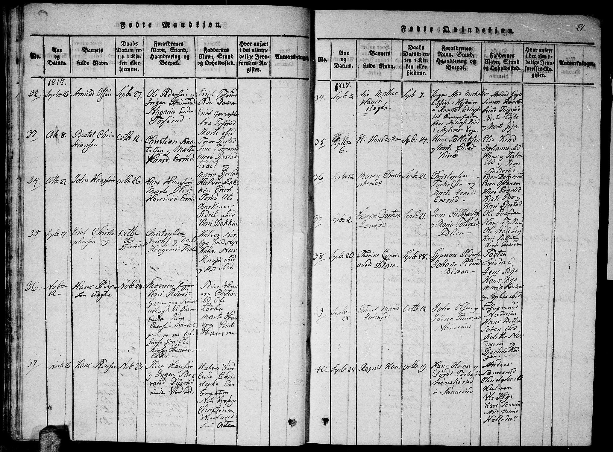 Fet prestekontor Kirkebøker, SAO/A-10370a/G/Ga/L0001: Parish register (copy) no. I 1, 1815-1842, p. 22
