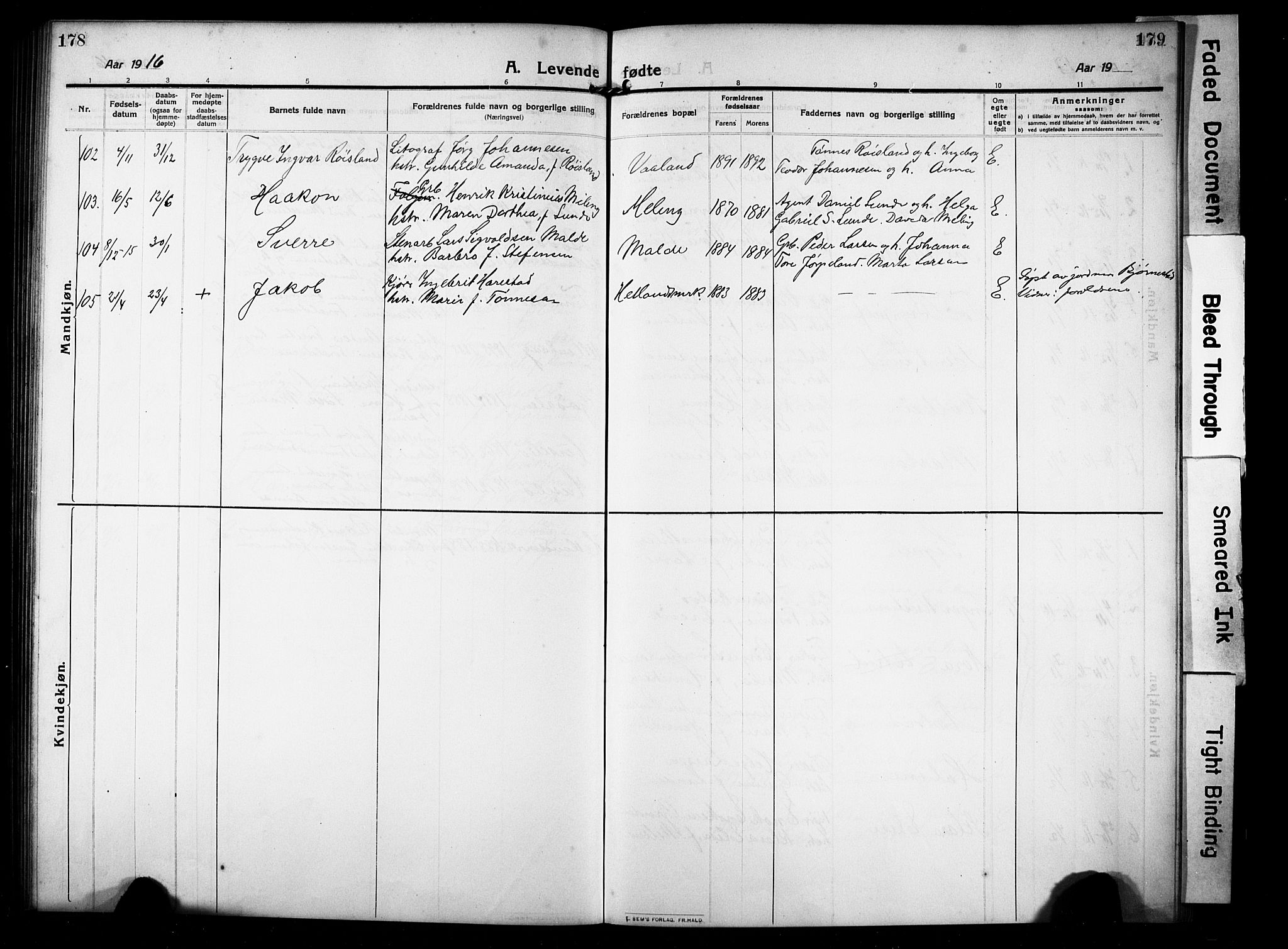 Hetland sokneprestkontor, SAST/A-101826/30/30BB/L0008: Parish register (copy) no. B 8, 1910-1921, p. 178-179