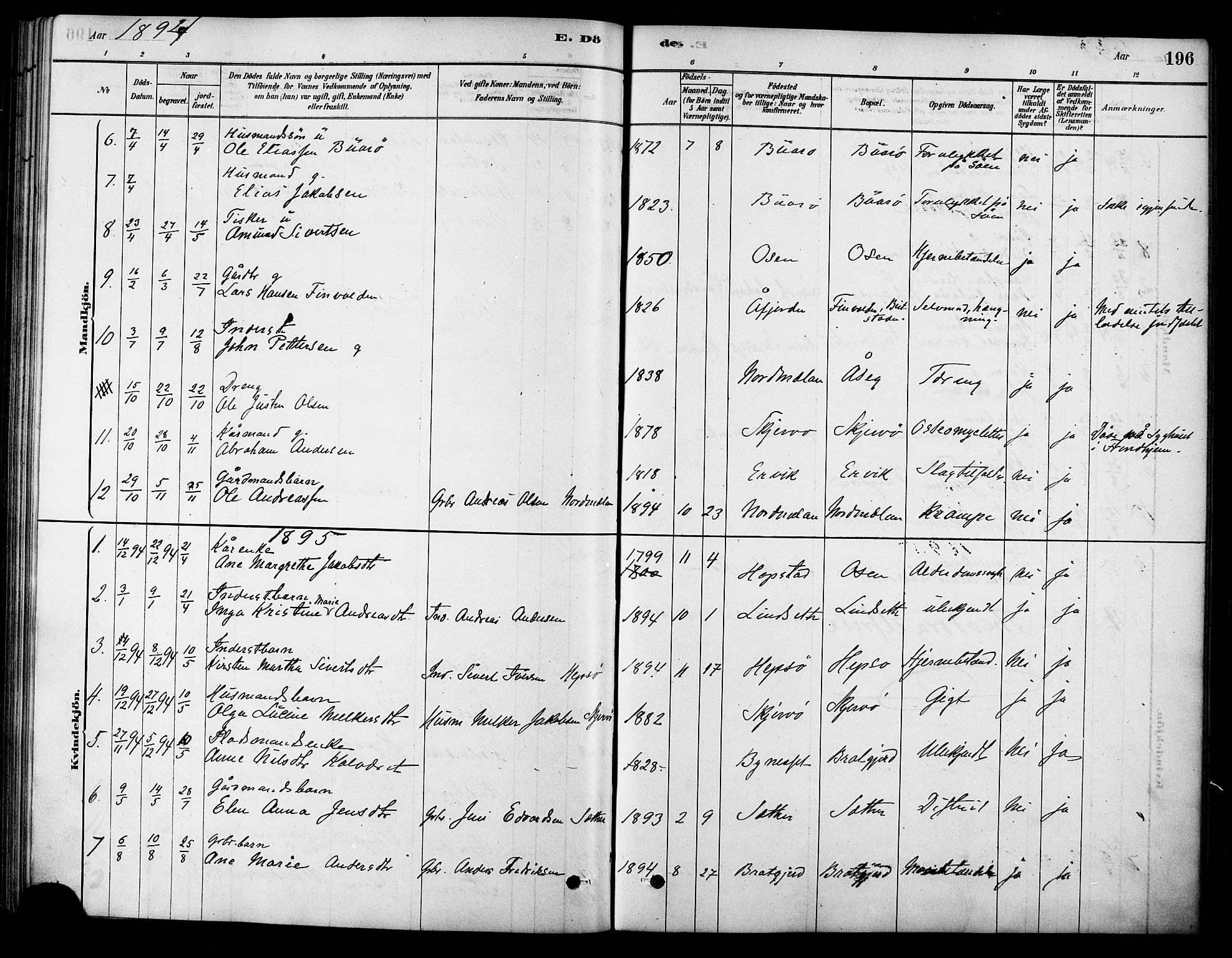 Ministerialprotokoller, klokkerbøker og fødselsregistre - Sør-Trøndelag, SAT/A-1456/658/L0722: Parish register (official) no. 658A01, 1879-1896, p. 196