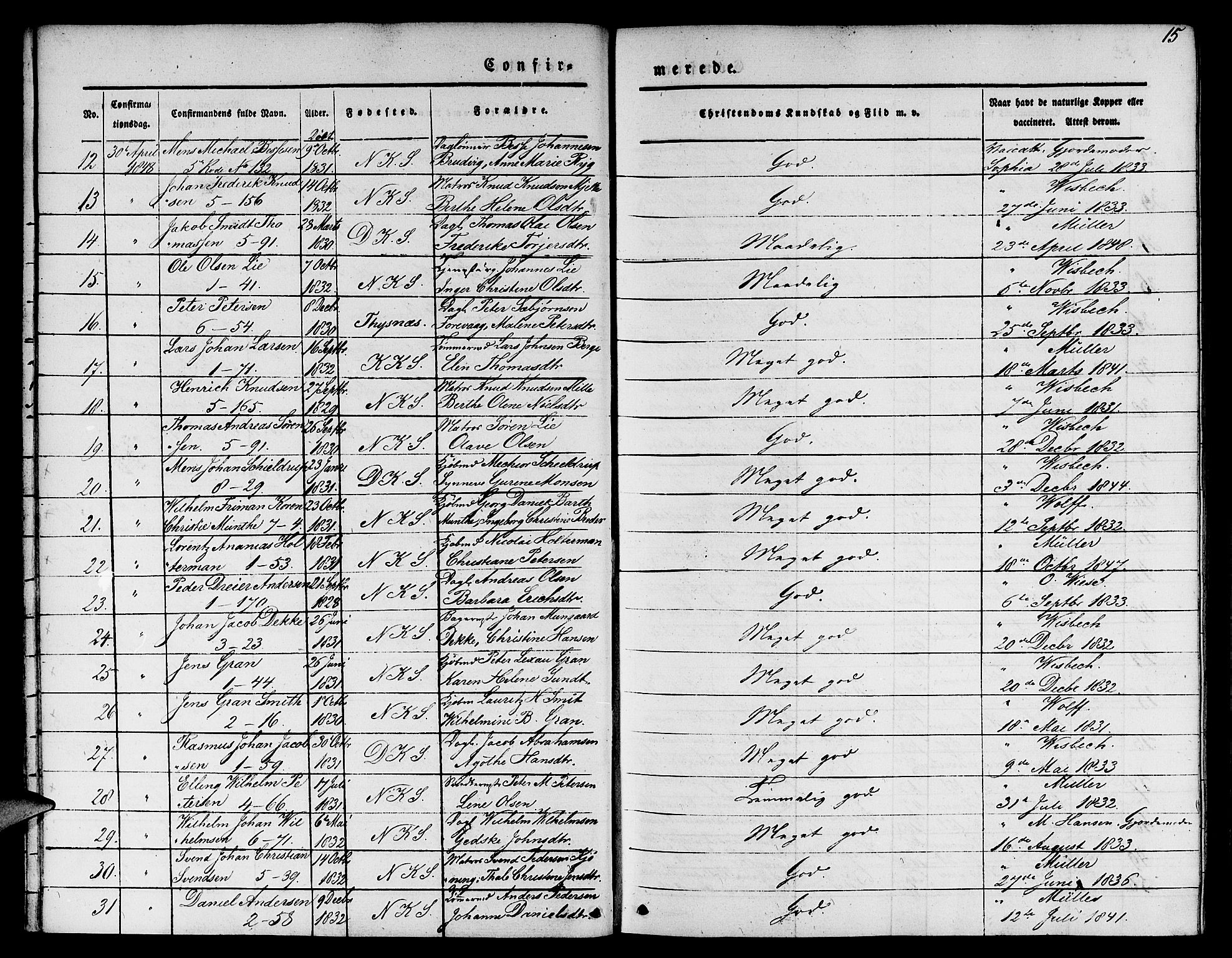 Nykirken Sokneprestembete, SAB/A-77101/H/Hab: Parish register (copy) no. C 1, 1844-1871, p. 15