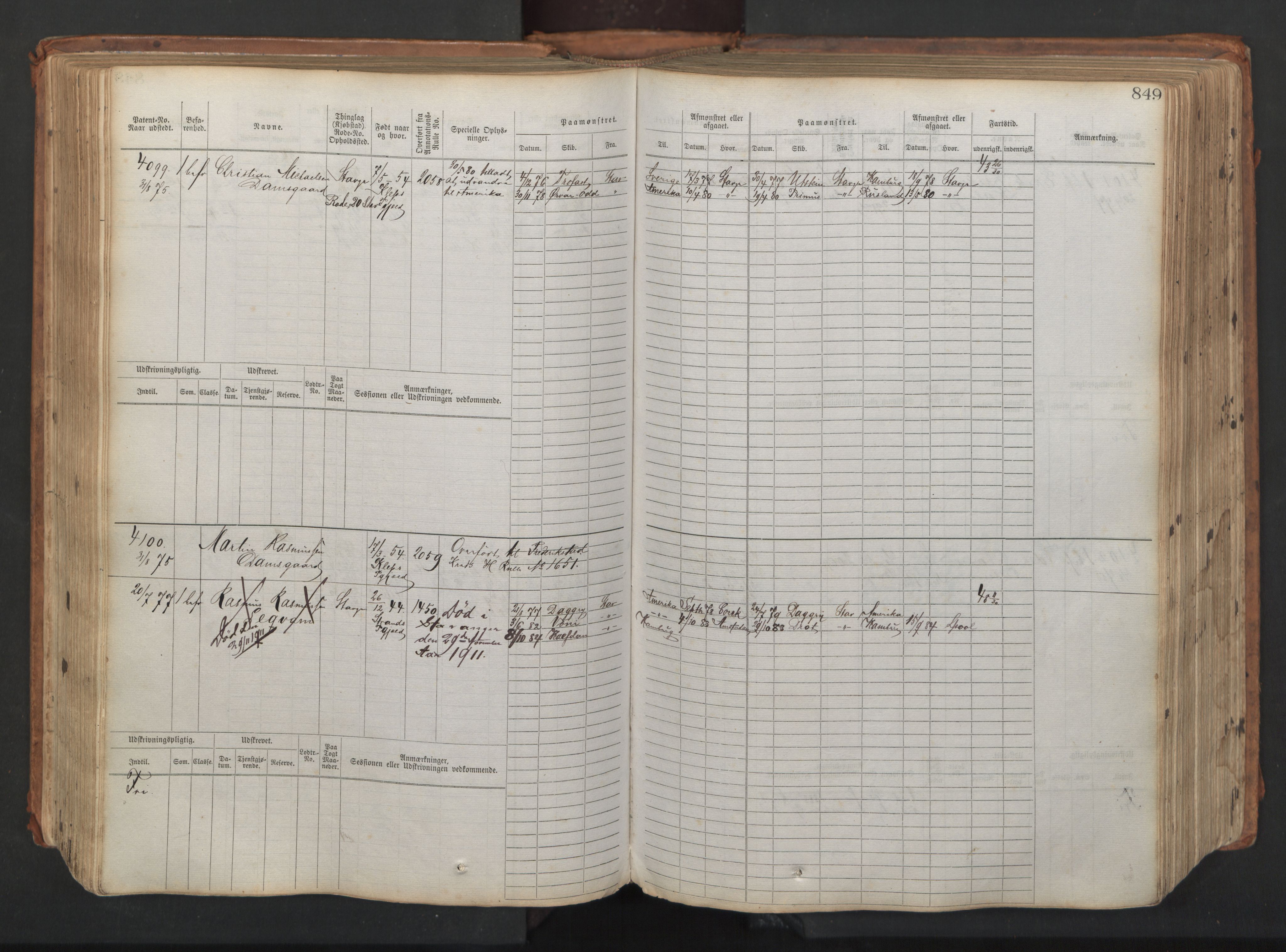 Stavanger sjømannskontor, AV/SAST-A-102006/F/Fb/Fbb/L0008: Sjøfartshovedrulle, patentnr. 3605-4804, 1873, p. 290