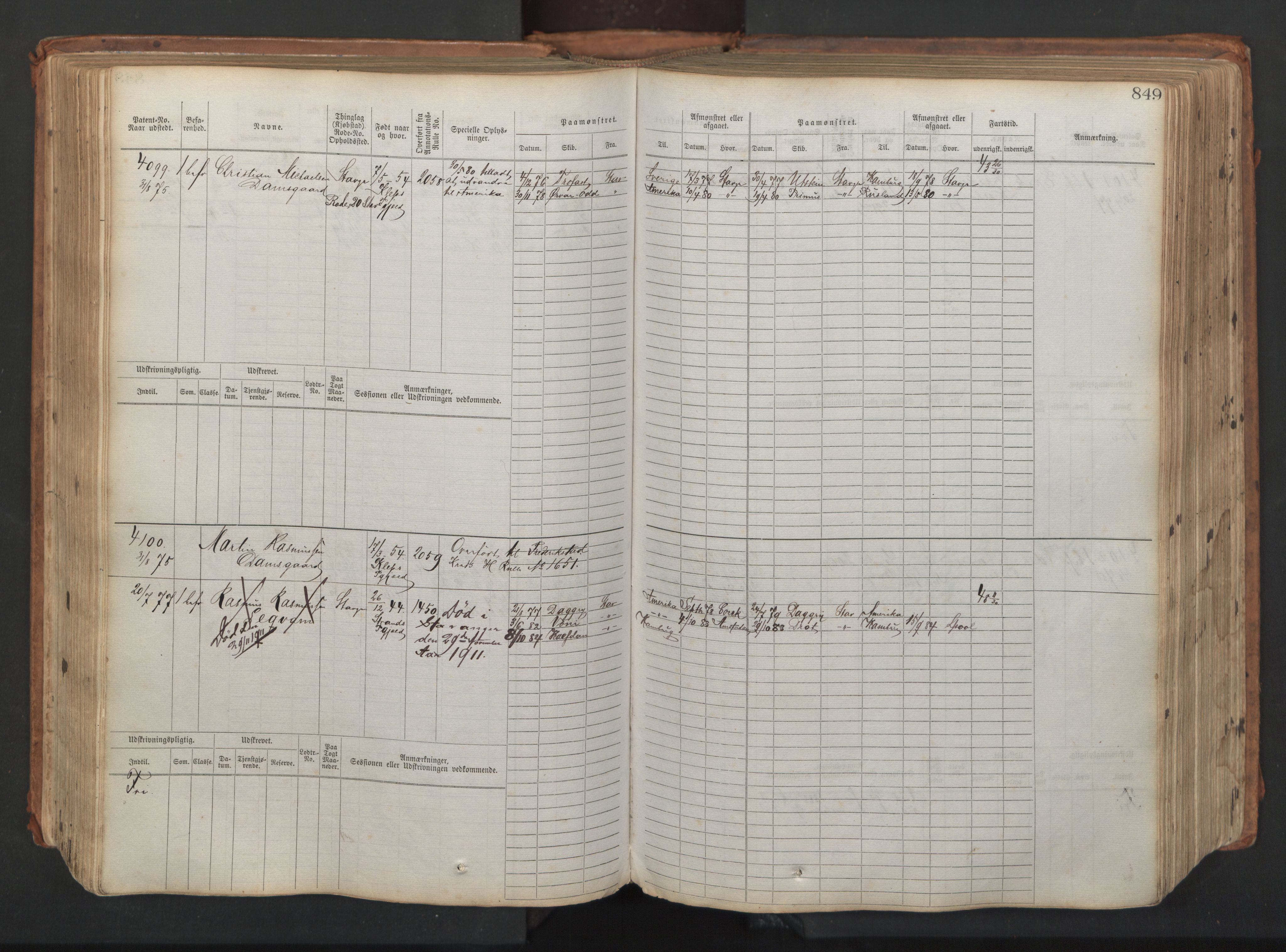 Stavanger sjømannskontor, SAST/A-102006/F/Fb/Fbb/L0008: Sjøfartshovedrulle, patentnr. 3605-4804, 1873, p. 290