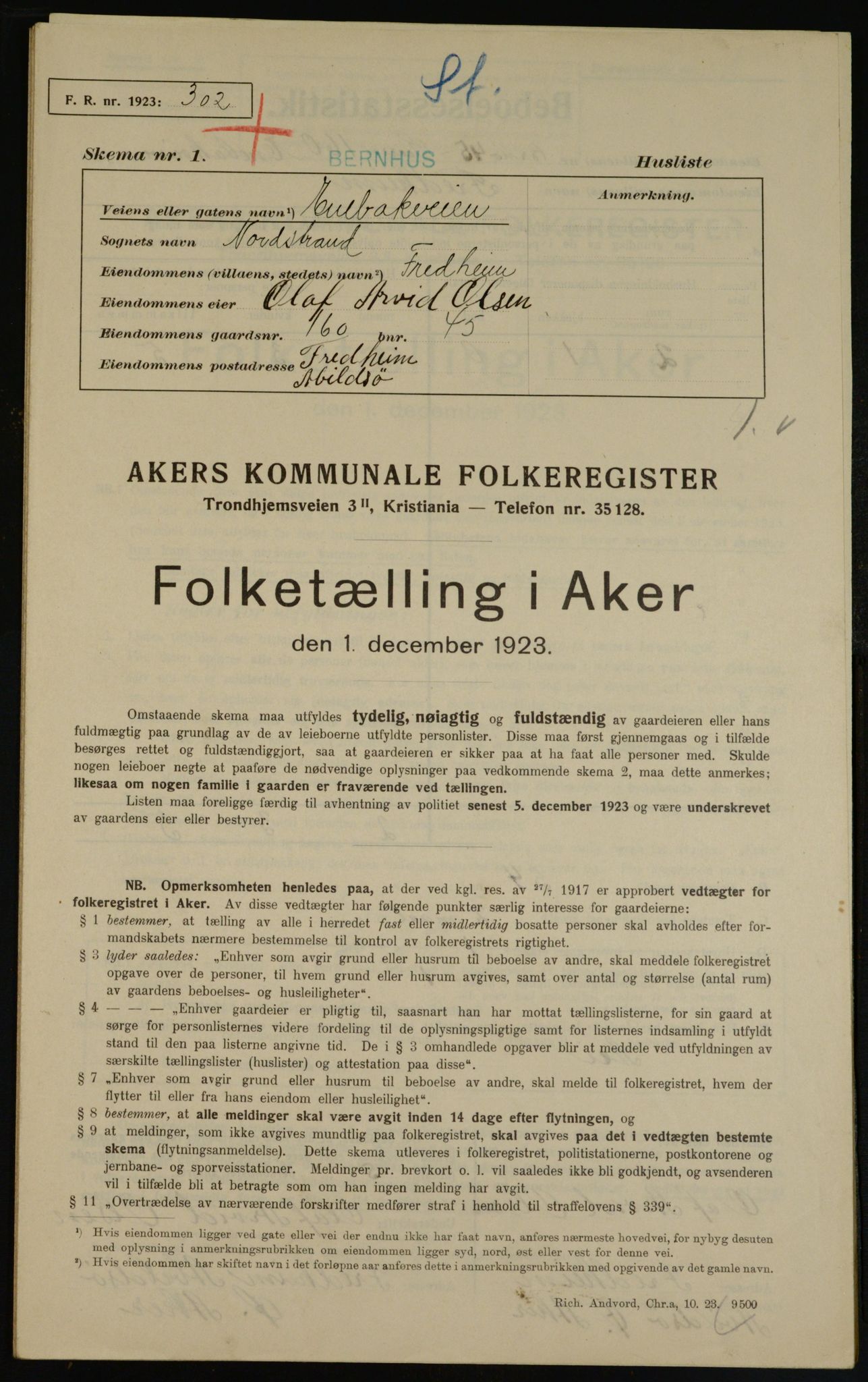 , Municipal Census 1923 for Aker, 1923, p. 38466